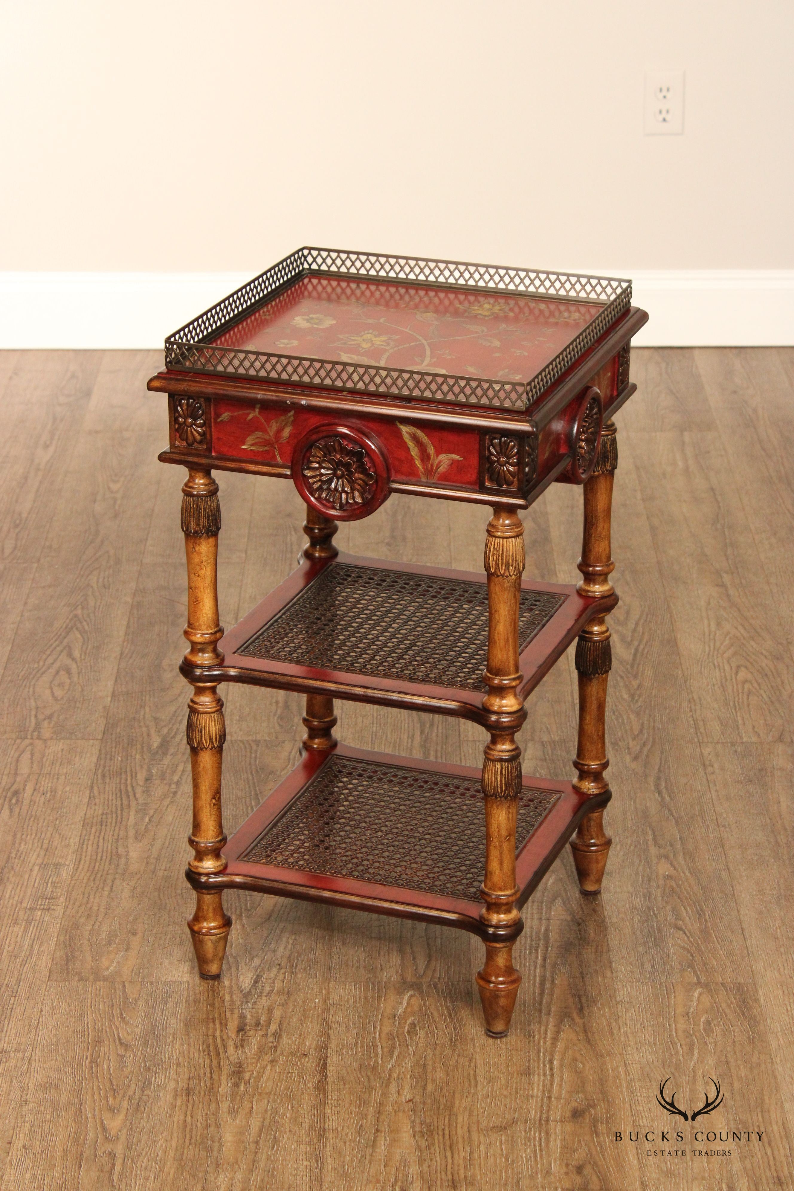 Chinoiserie Style Painted 3-Tier Side Table