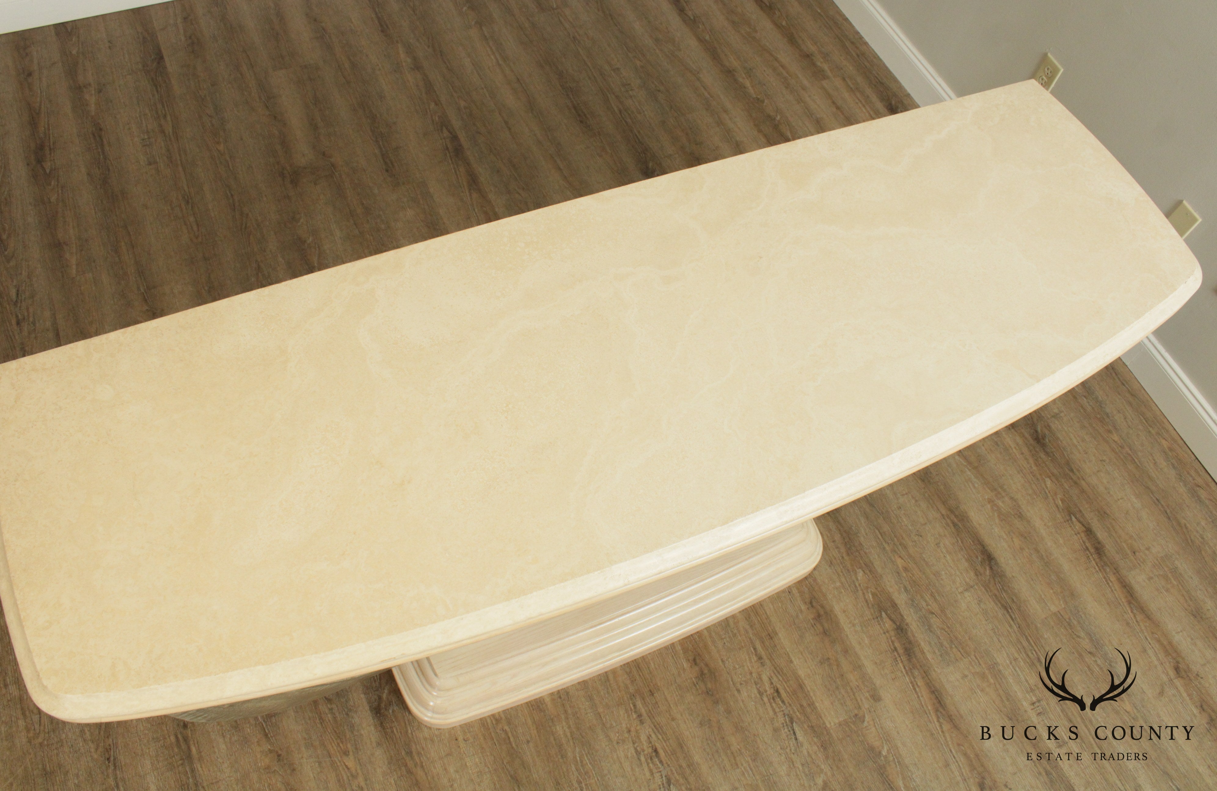 Large Postmodern Travertine Top Console Table