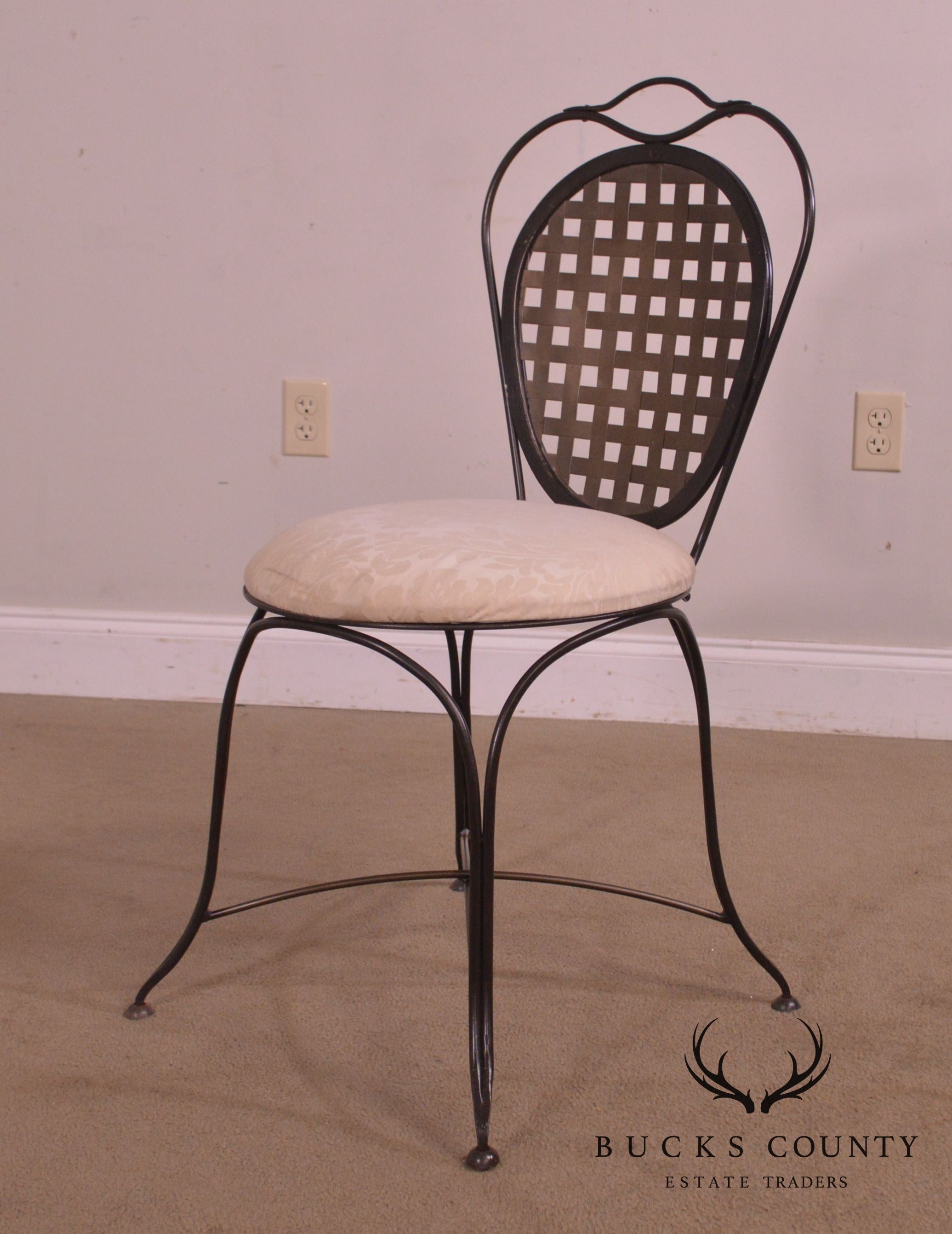 Quality Wrought Iron Lattice Back Side Chair