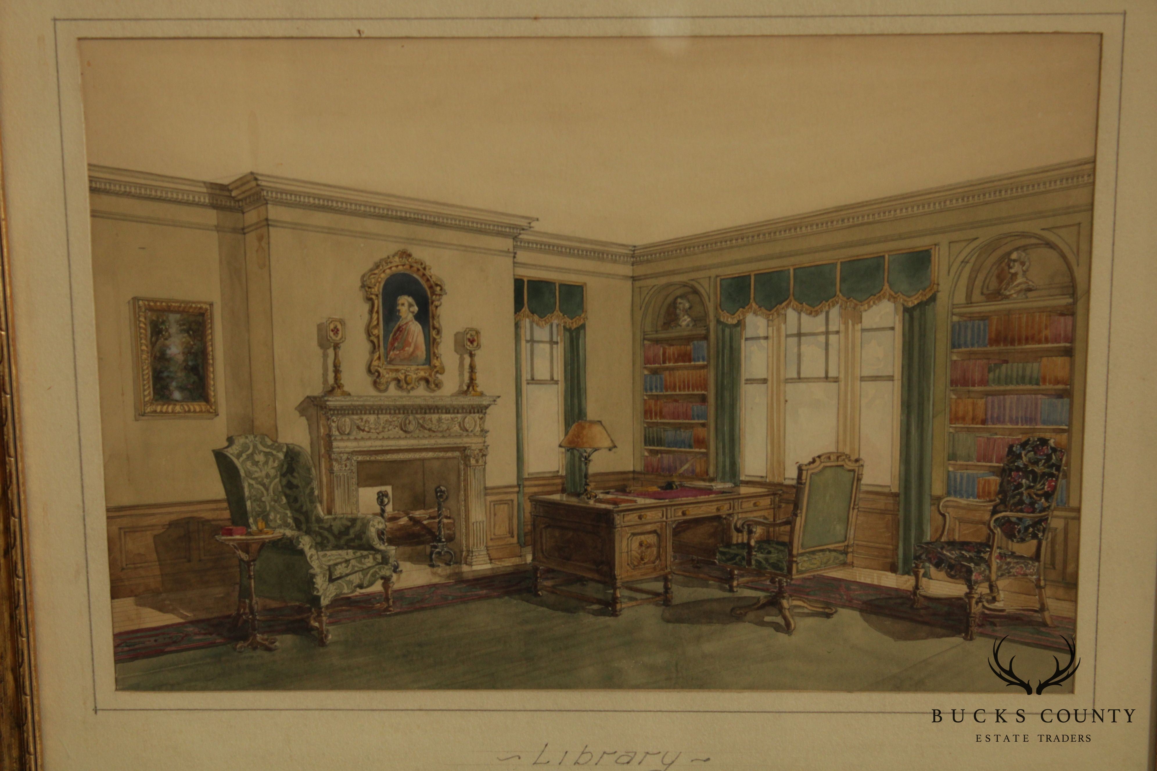 John H. Buri Original Watercolor Rendering Of Library