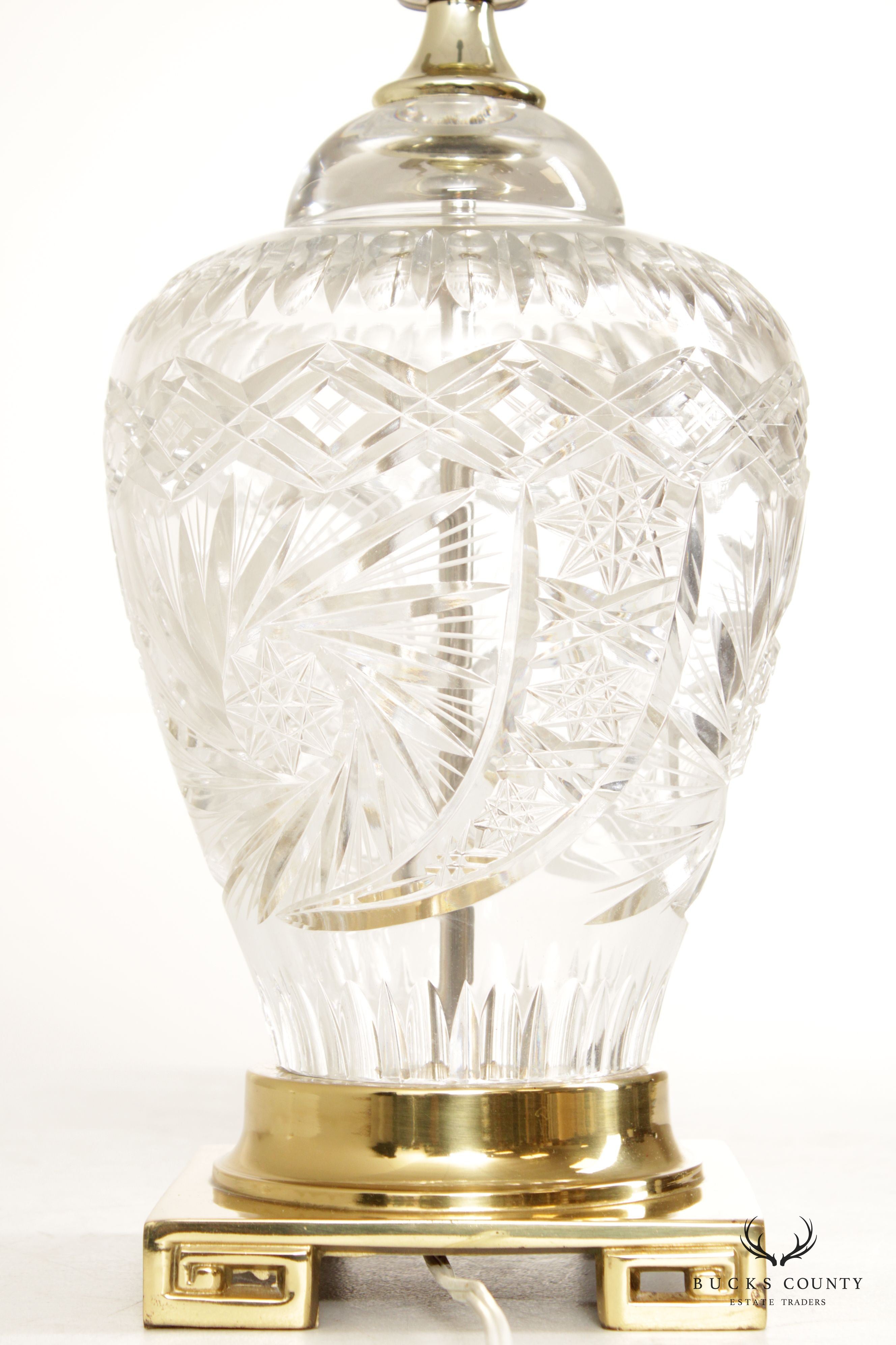 Vintage Pair of Brass and Cut Glass Vasiform Table Lamps