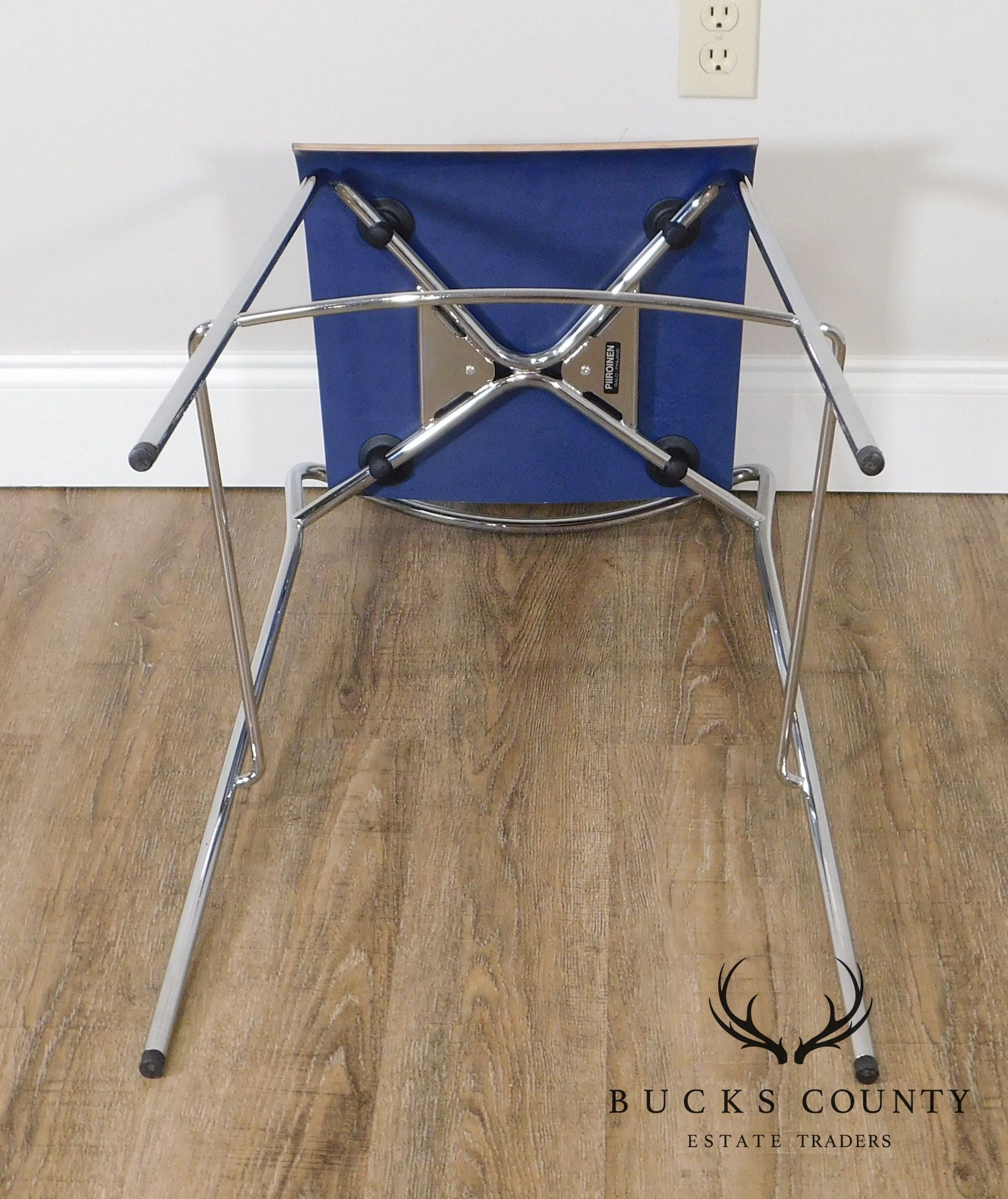Antti Kotilainen Chrome Frame Blue Seat Piiroinen Bar Stool