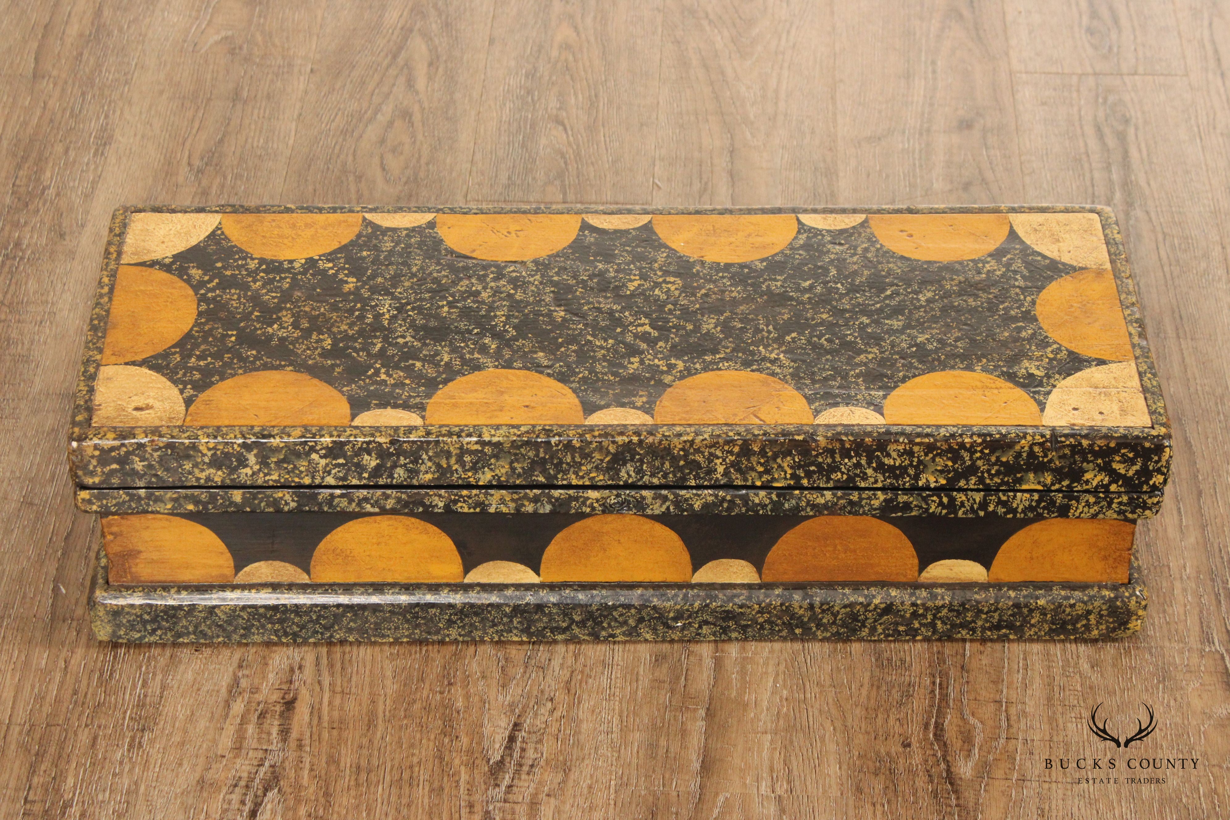 Antique Paint Decorated Wooden Storage Box