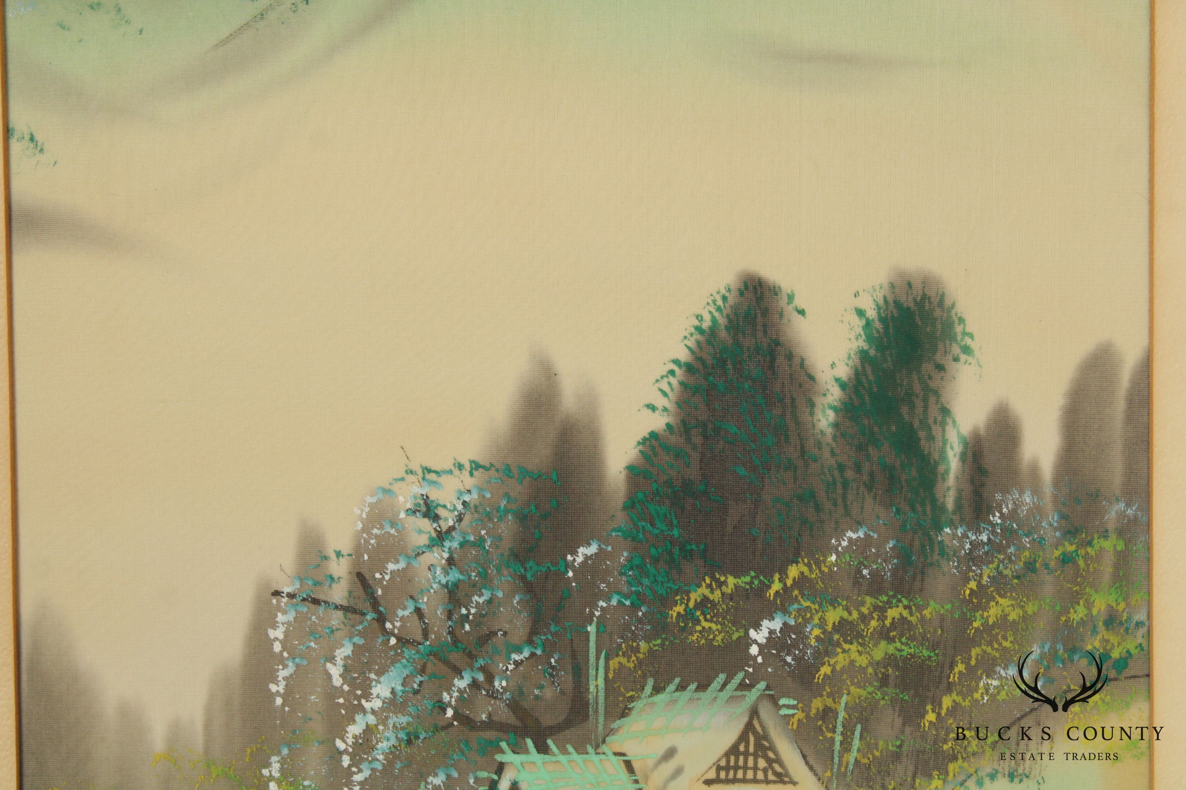Vintage Chinese Mountain Landscape Watercolor Silk Painting