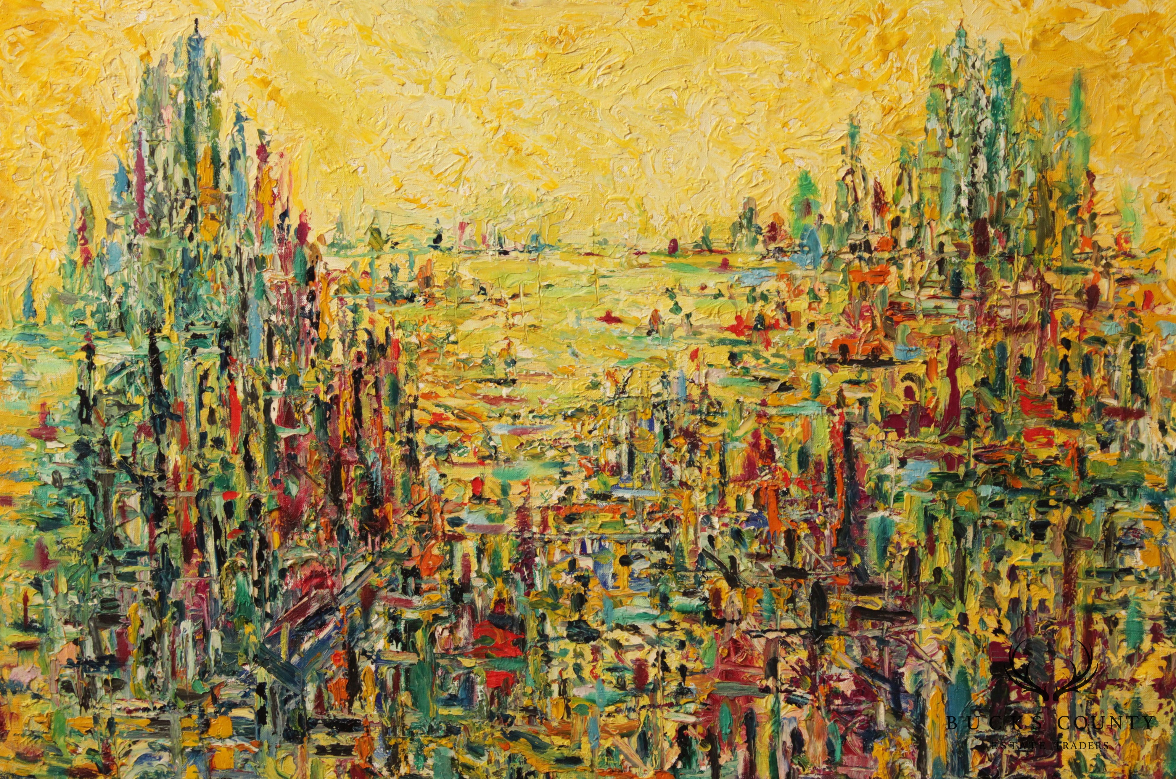 Charles Melohs 'Sunrise Over New York' Abstract Oil Painting