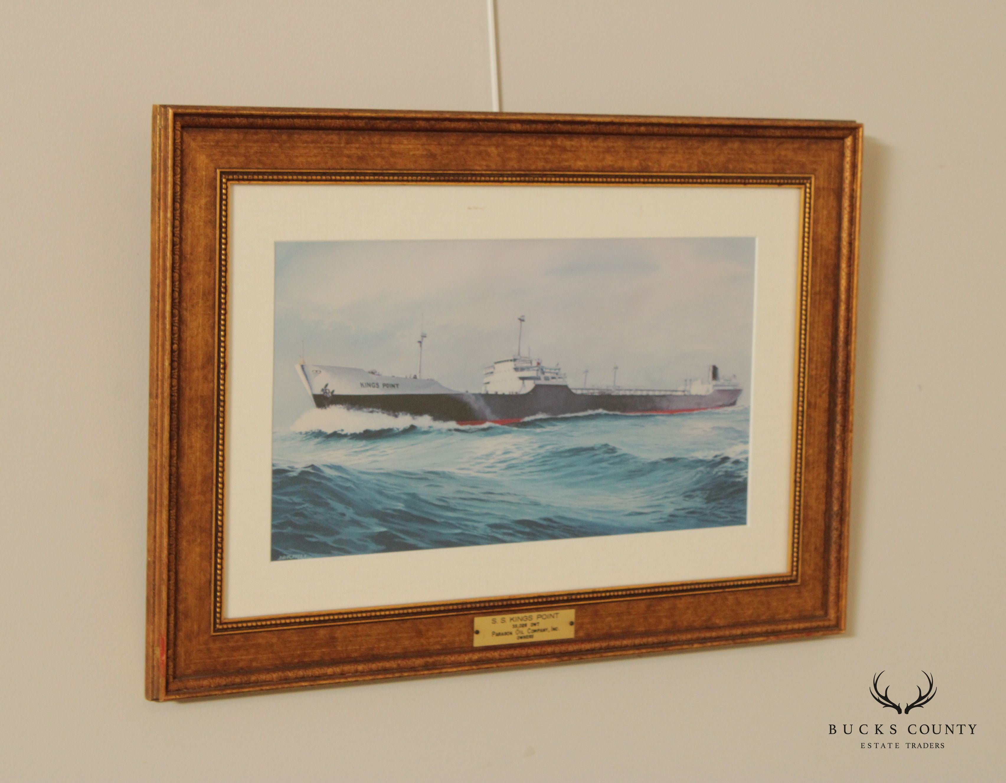 Vintage 20th C. S.S. Kings Port Maritime Watercolor Print, Signed 'Matthews'