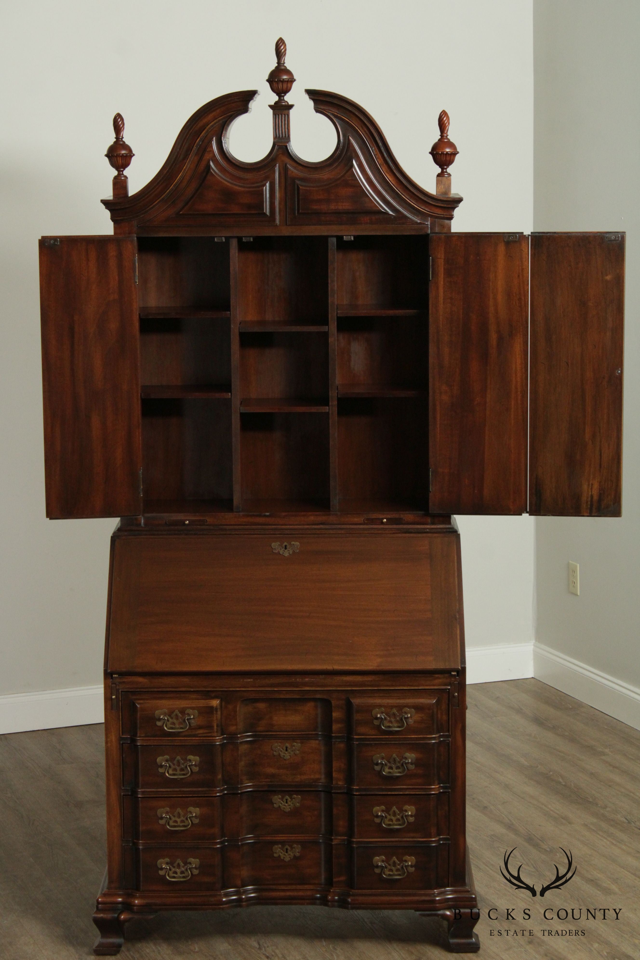 Maddox Chippendale Style Vintage Mahogany Block Front Secretary Desk