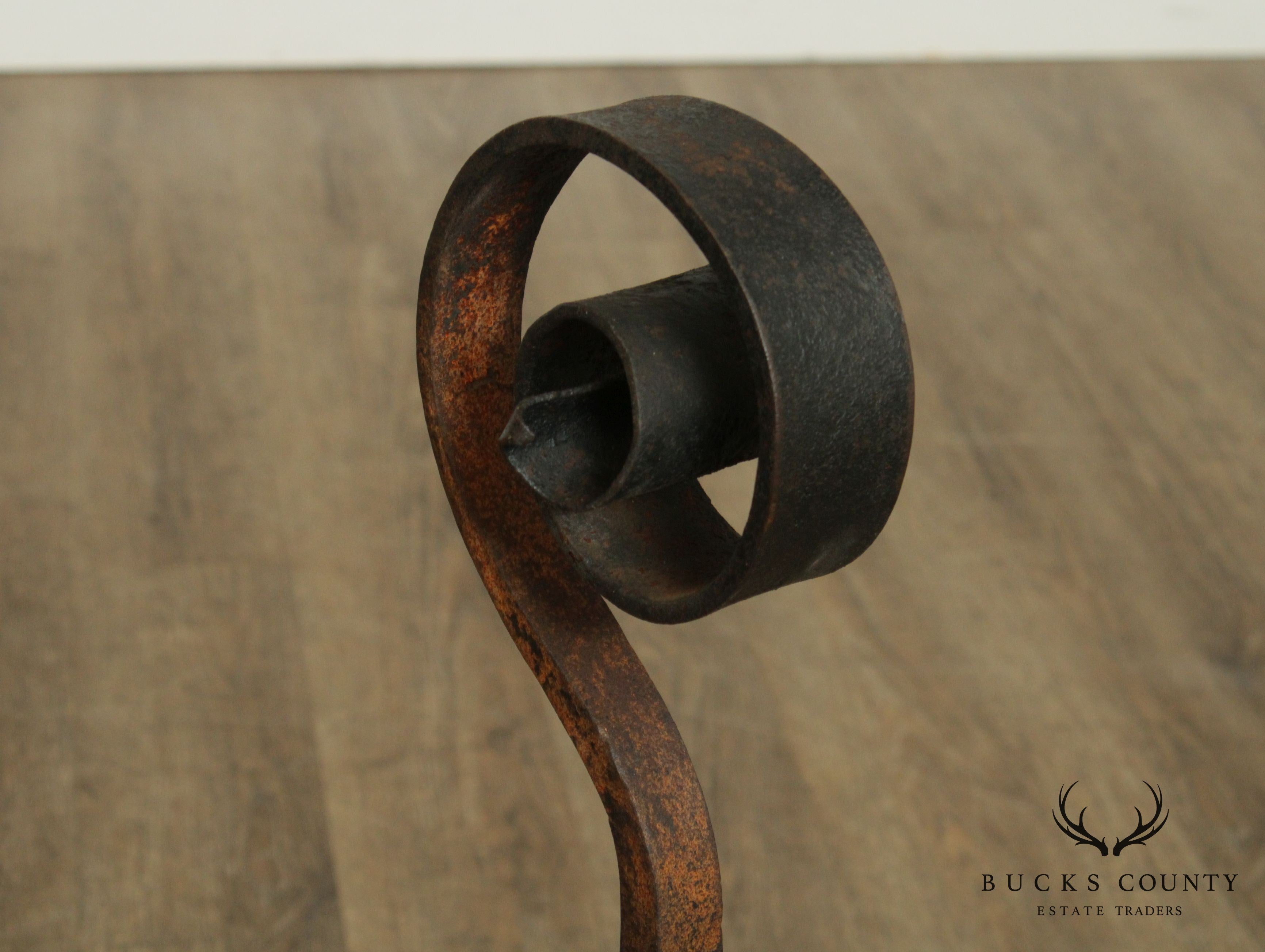 Vintage Hand Forged Iron Pair Andirons