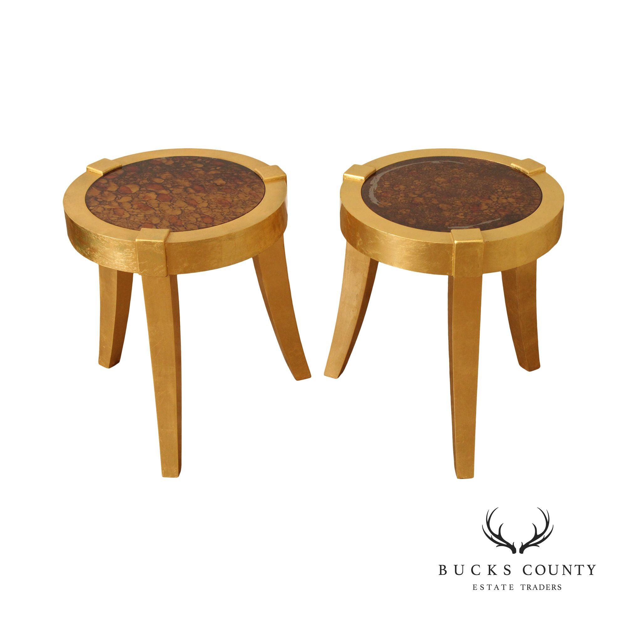 Hollywood Regency Pair of Gold Painted Side Tables