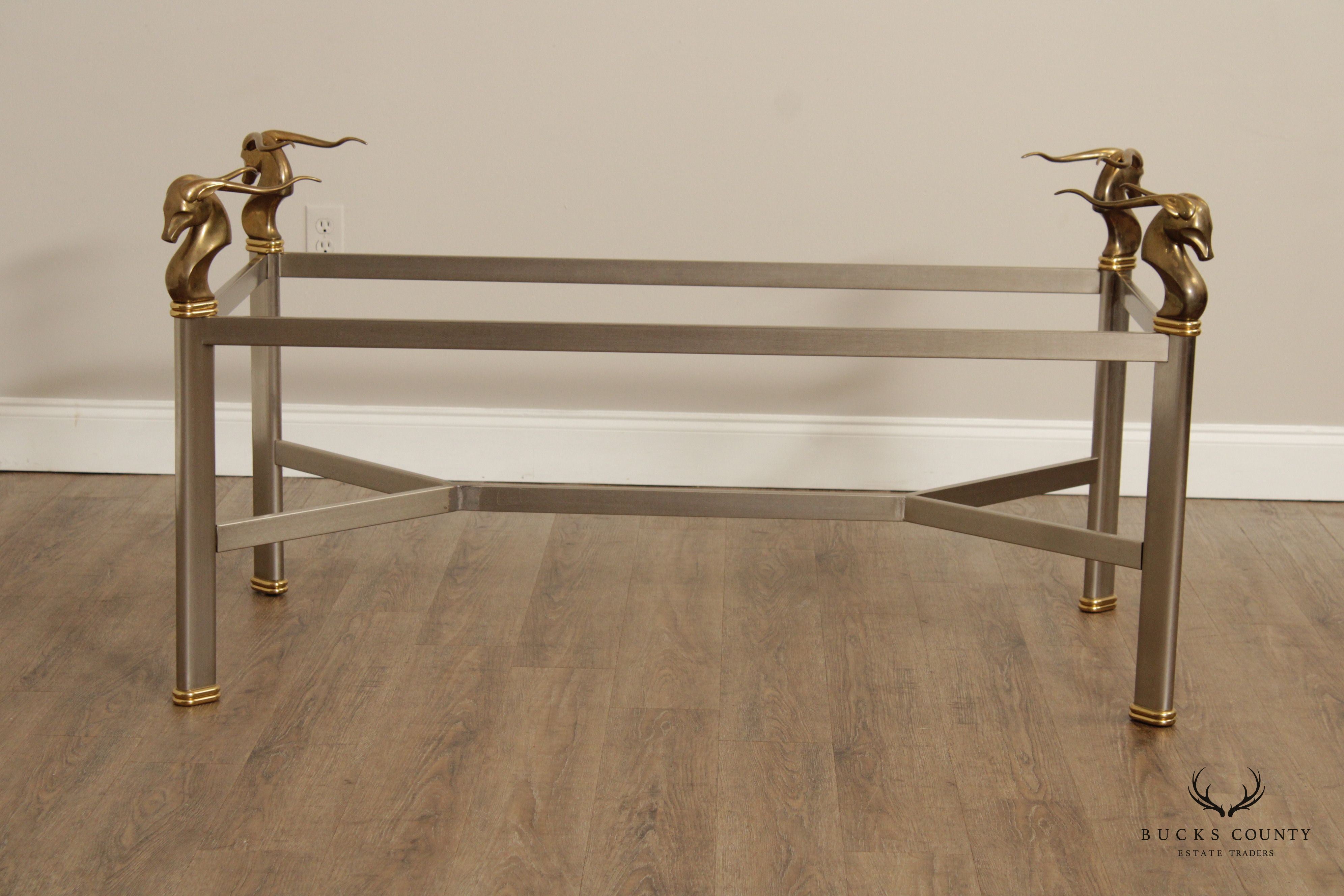 Neoclassical Style Vintage Brass and Steel Rams Head Dining Table