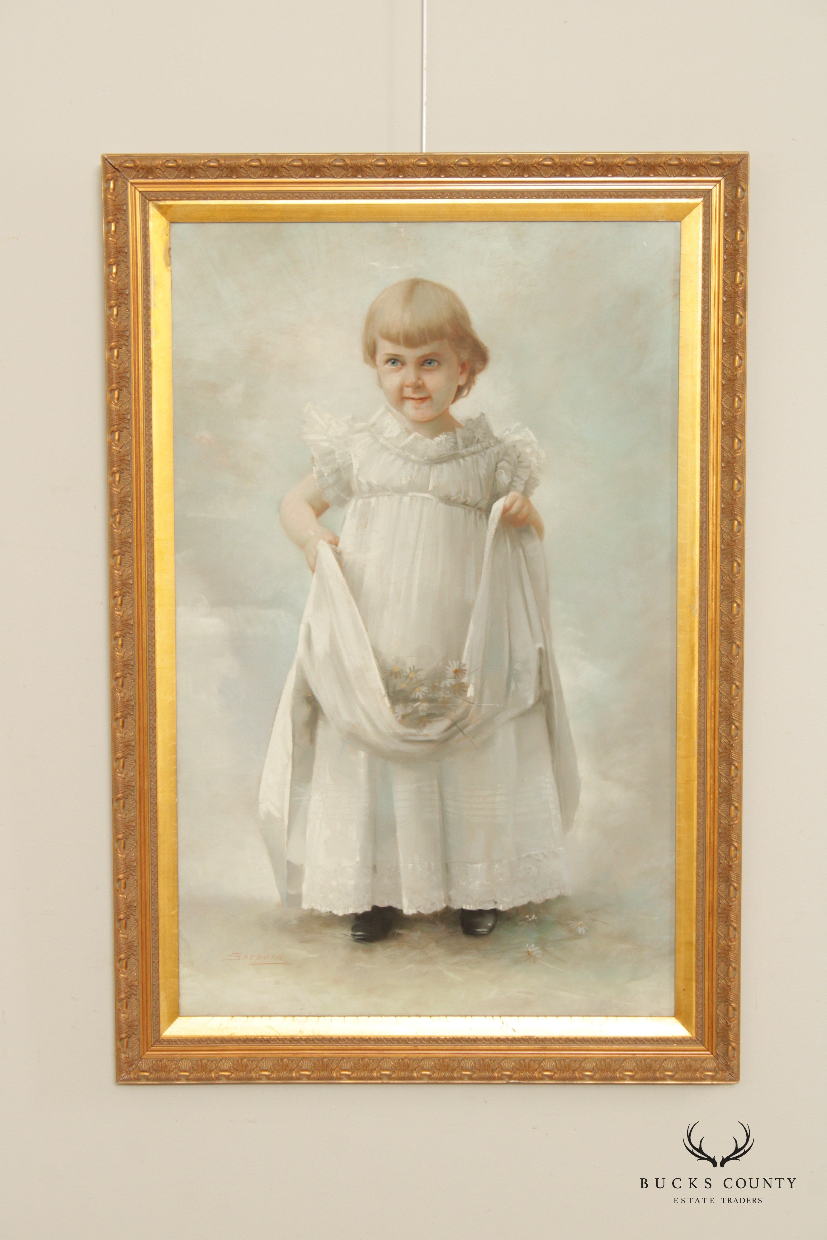Antique 19th C. American Portrait Young Girl Pastel Drawing, By Daniel Shepard