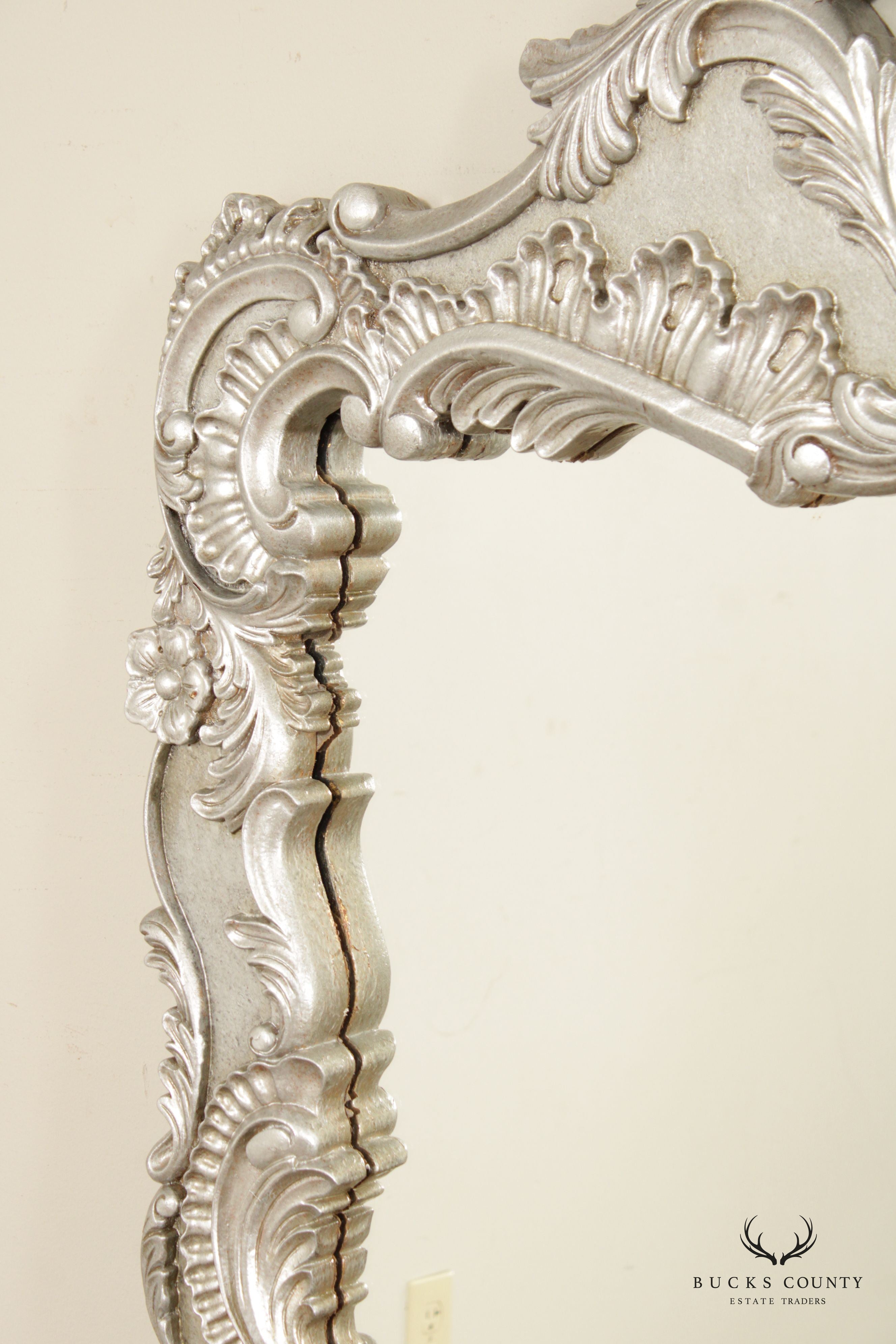 LaBarge Rococo Style Silver Gilt Large Carved Frame Wall Mirror