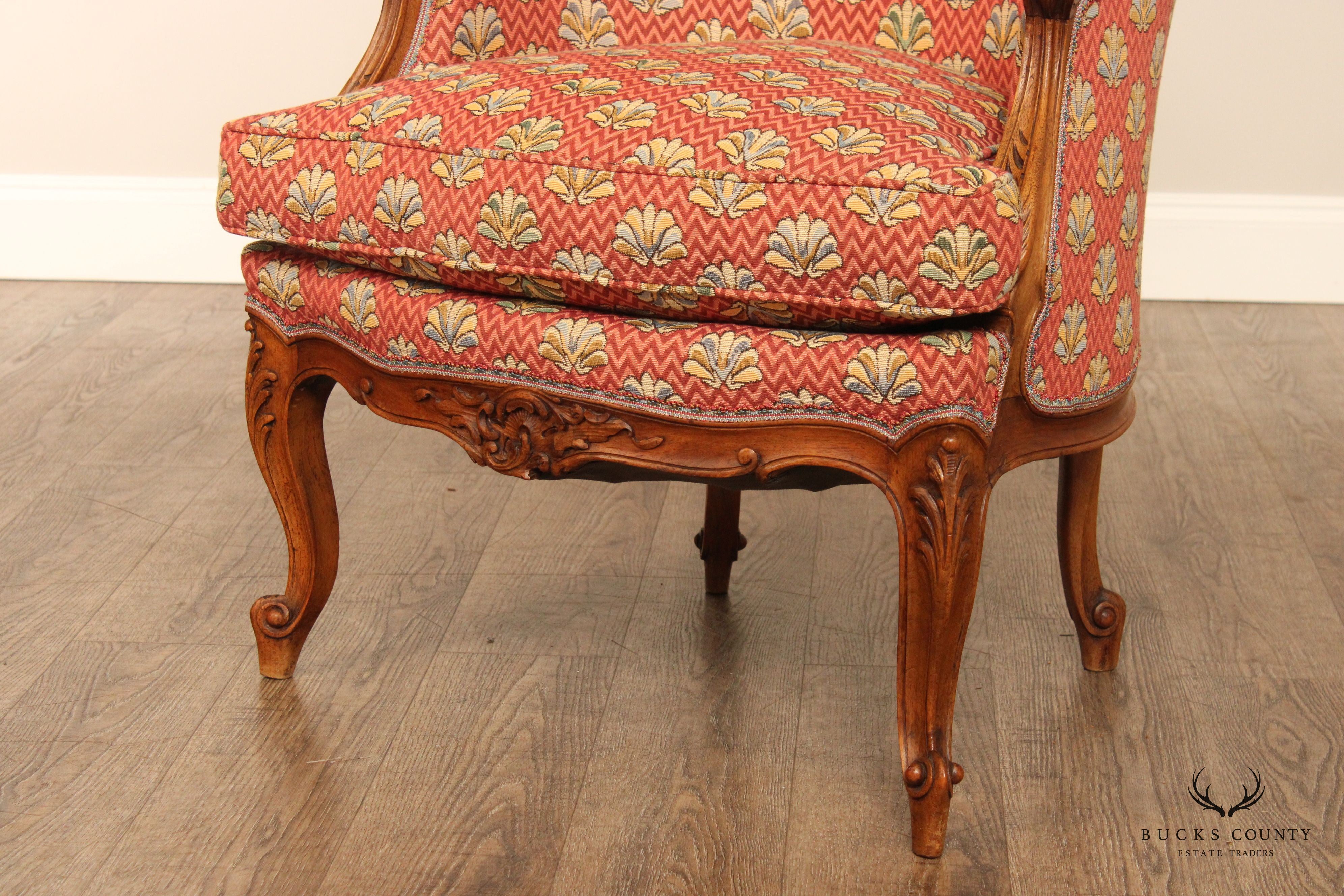 Antique French Louis XV Style Walnut Bergere Armchairs