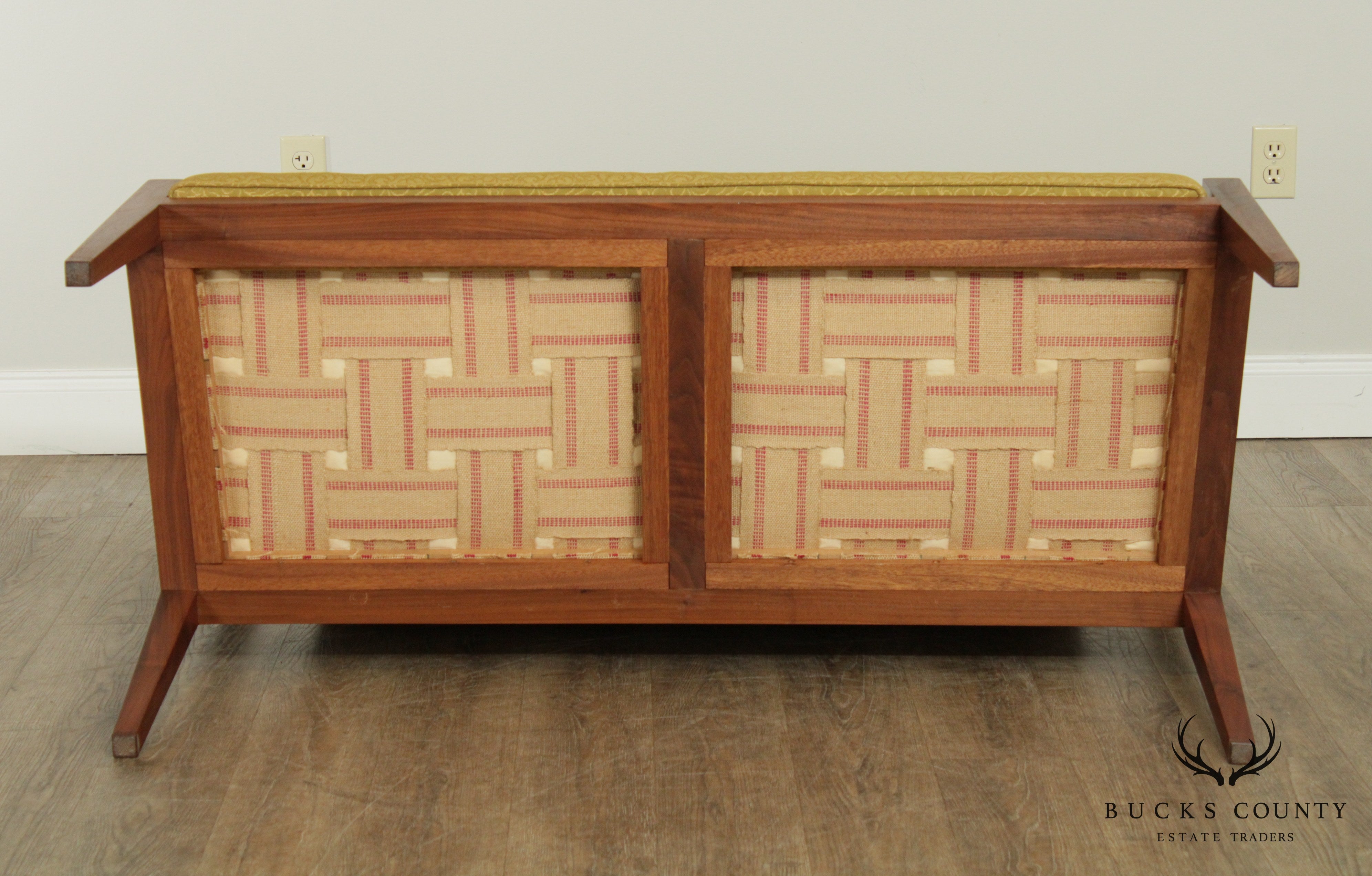 Mid Century Modern Custom Quality Pair Walnut Settees