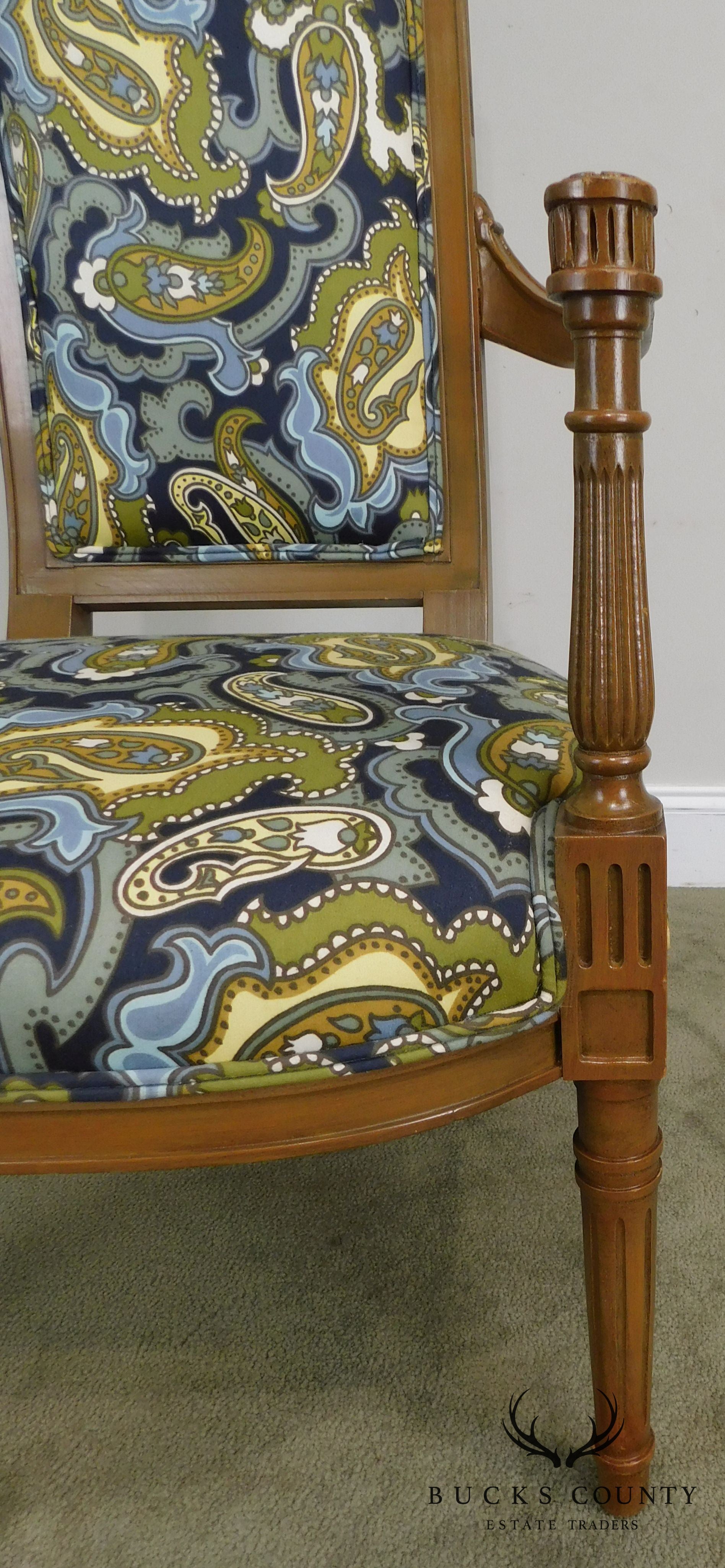Louis XVI Style Mid Century Custom Pair High Back Armchairs