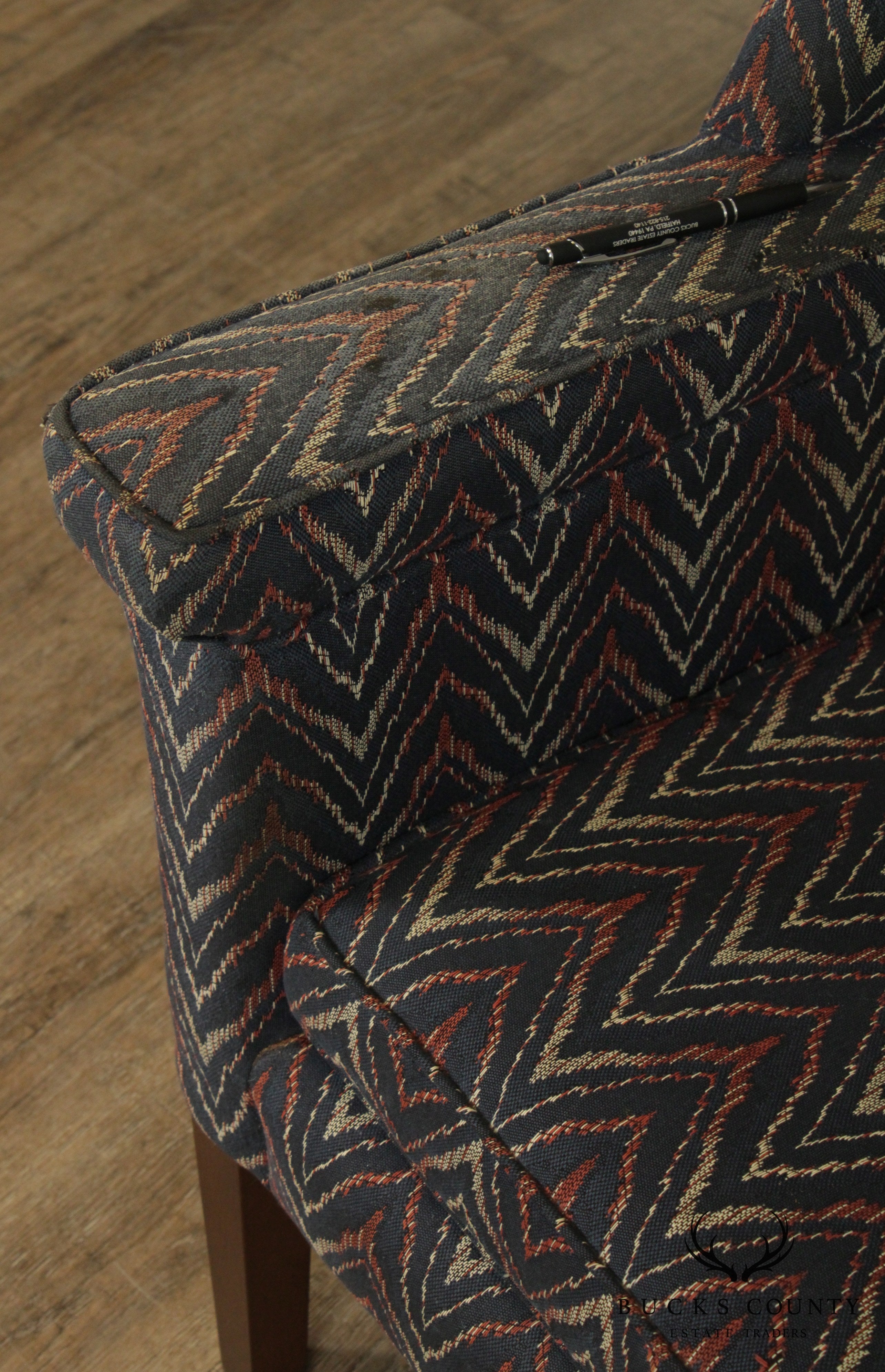 George III Style Custom Flame Stitch Upholstered Wing Chair