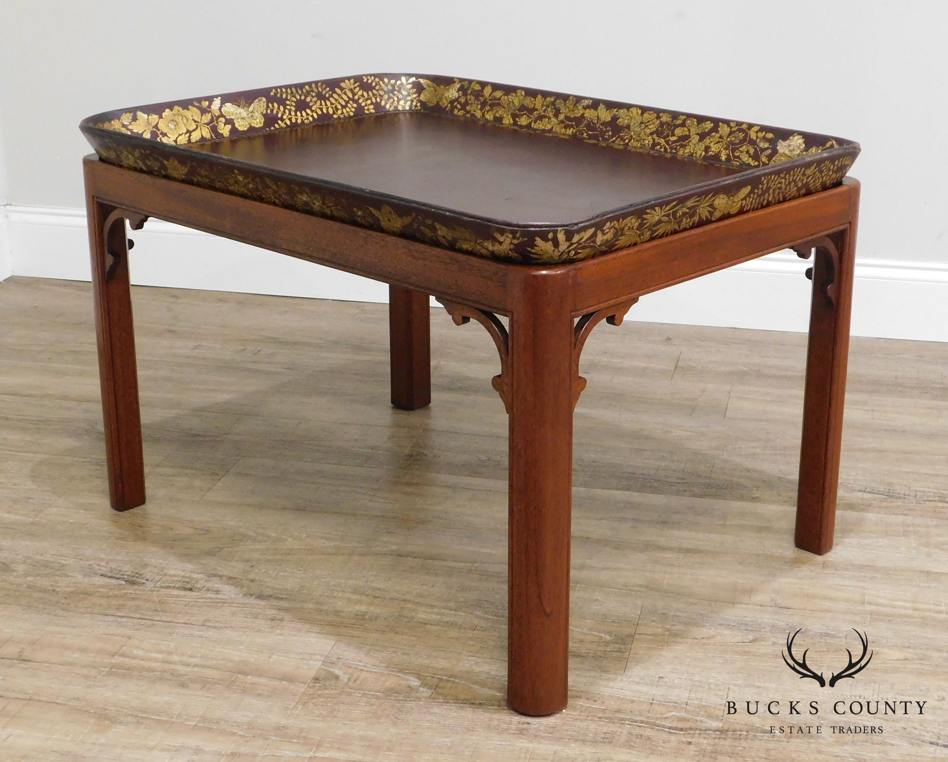 Henry Clay Antique Paper Mache Tray on Mahogany Stand 2 Georgian Butler Table