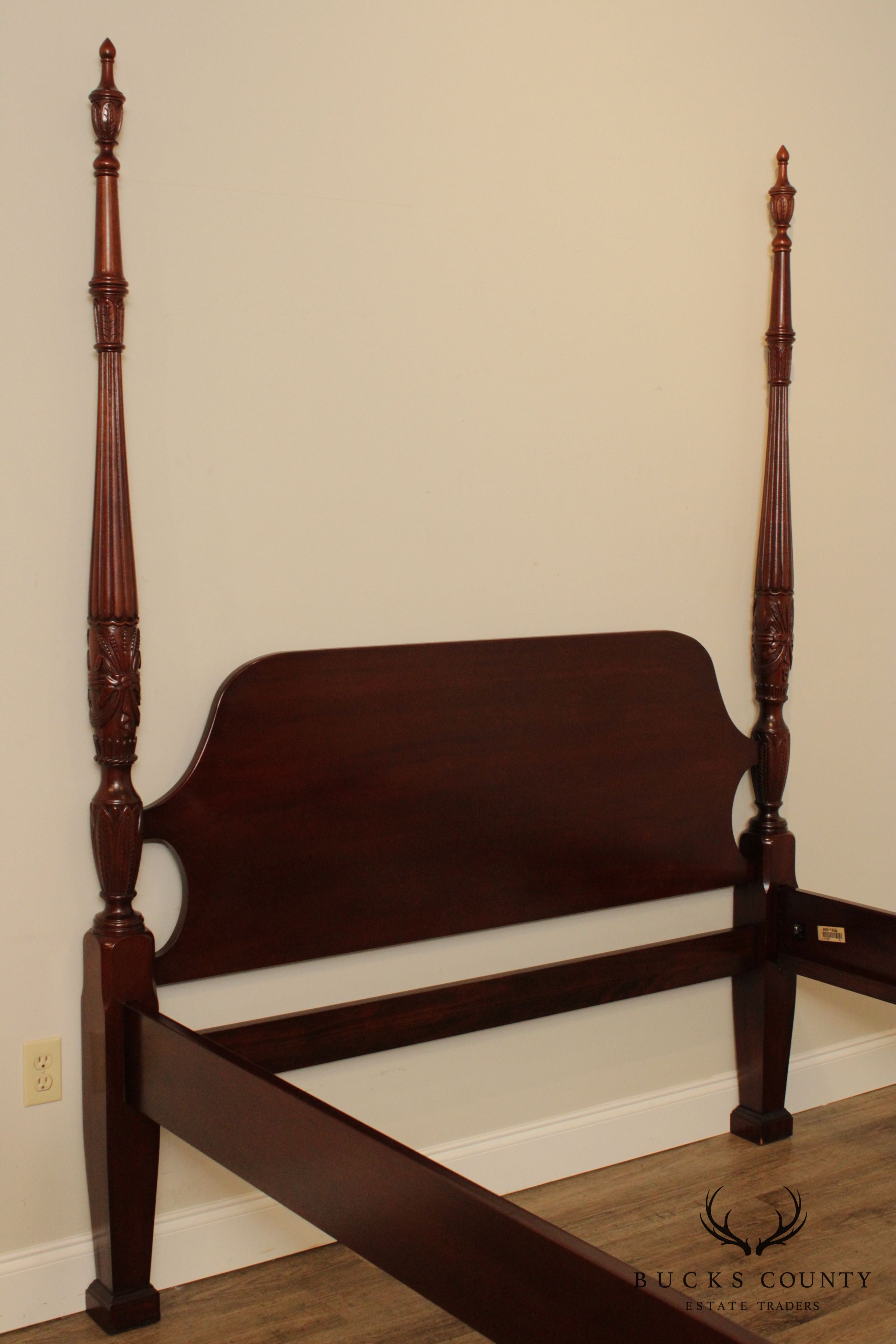 Link Taylor Solid Mahogany Queen Size Rice Carved Poster Bed