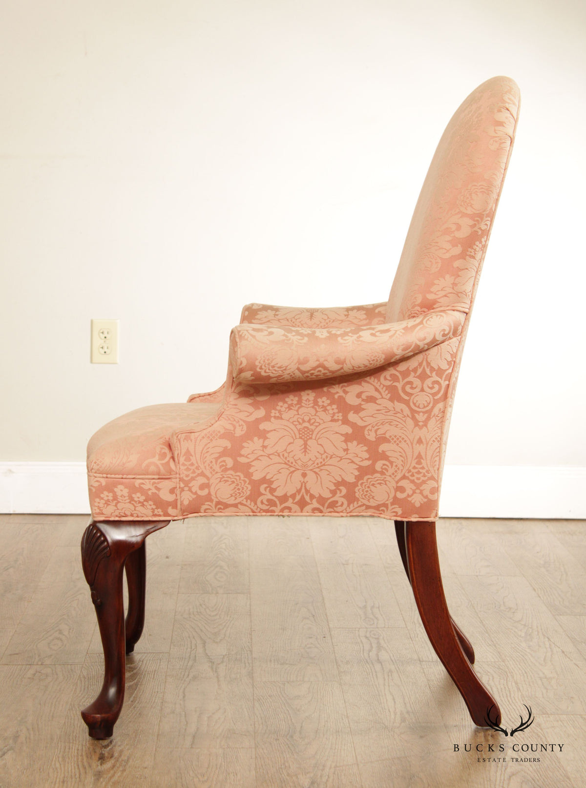 Queen Anne Style Custom Upholstered Carved Mahogany Armchair