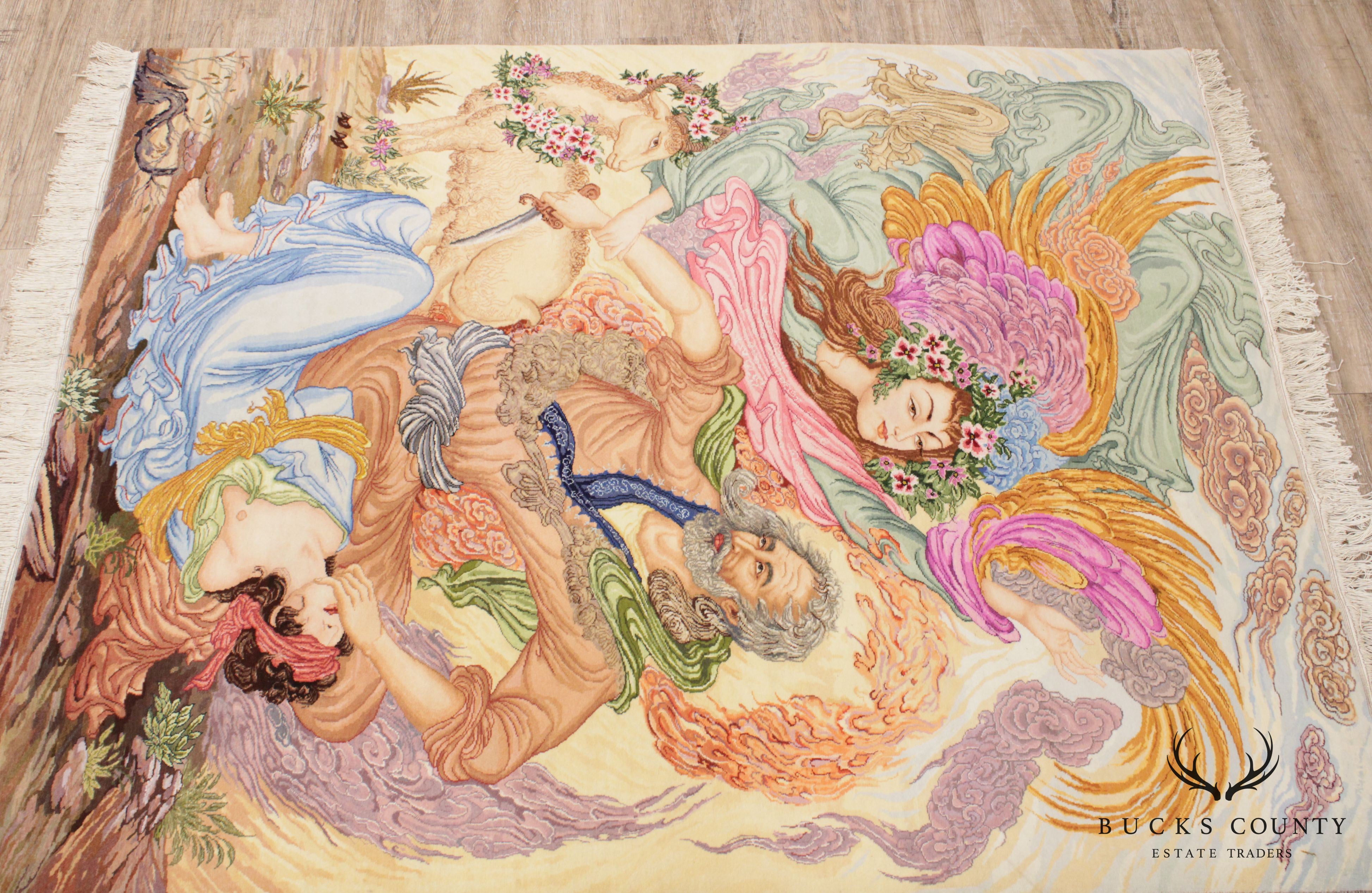 Fine Quality Hand Crafted Wool and Silk Farsh Miniator Hanging Tapestry Tableau Rug