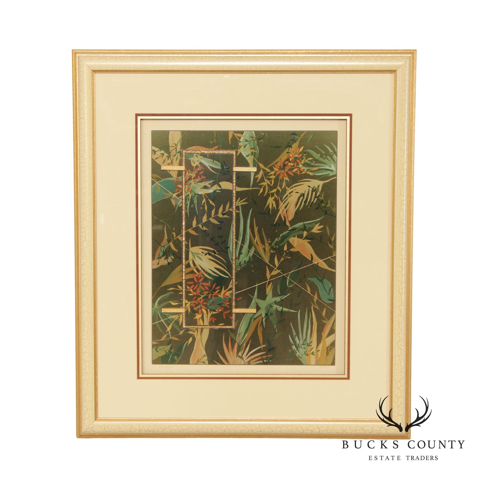 Vintage 'Rain Forest' Mixed Media Collage, Signed 'P. Fitch'