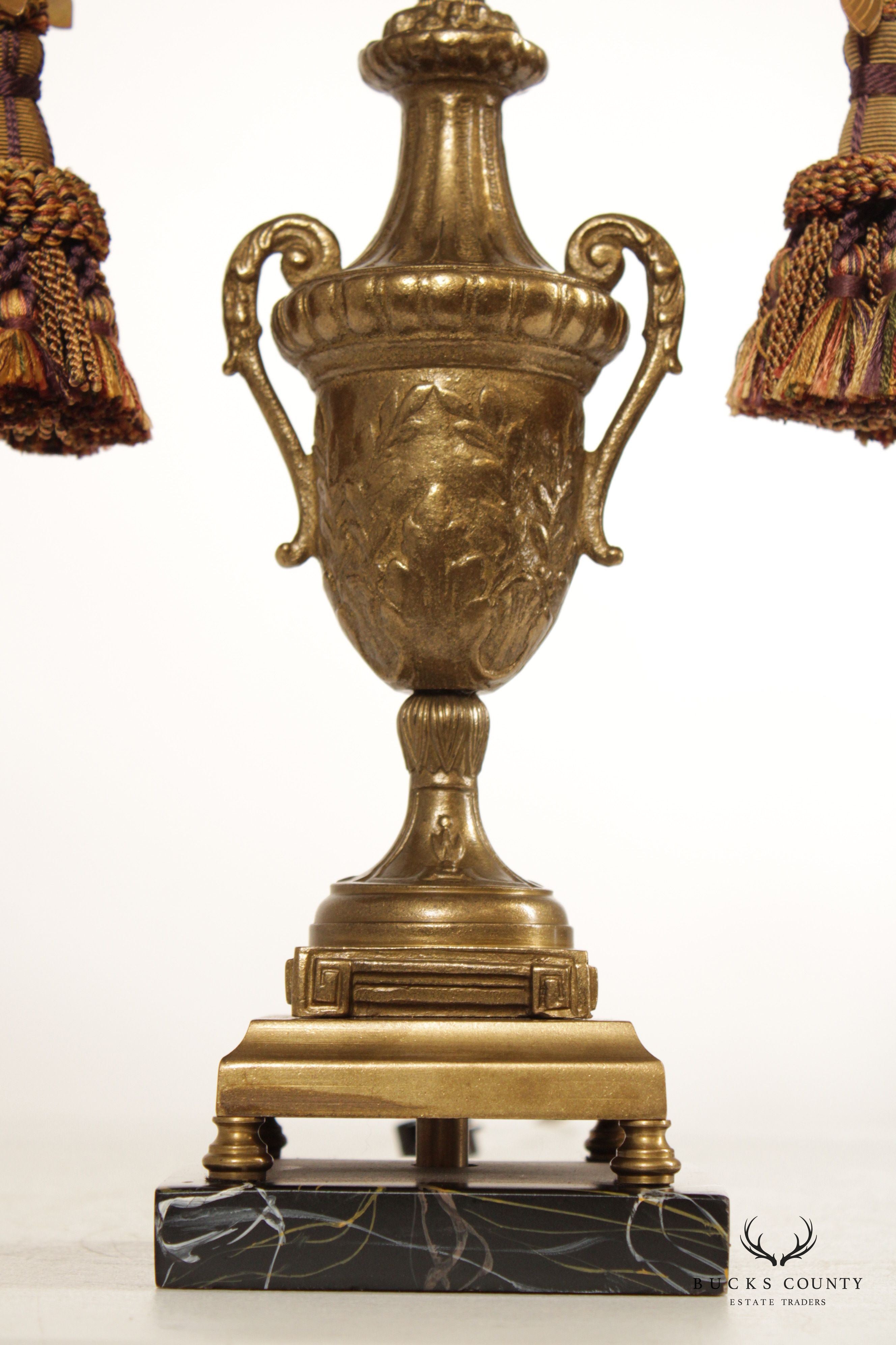 Frederick Cooper Brass and Marble Urn-Form Bouillotte Table Lamp