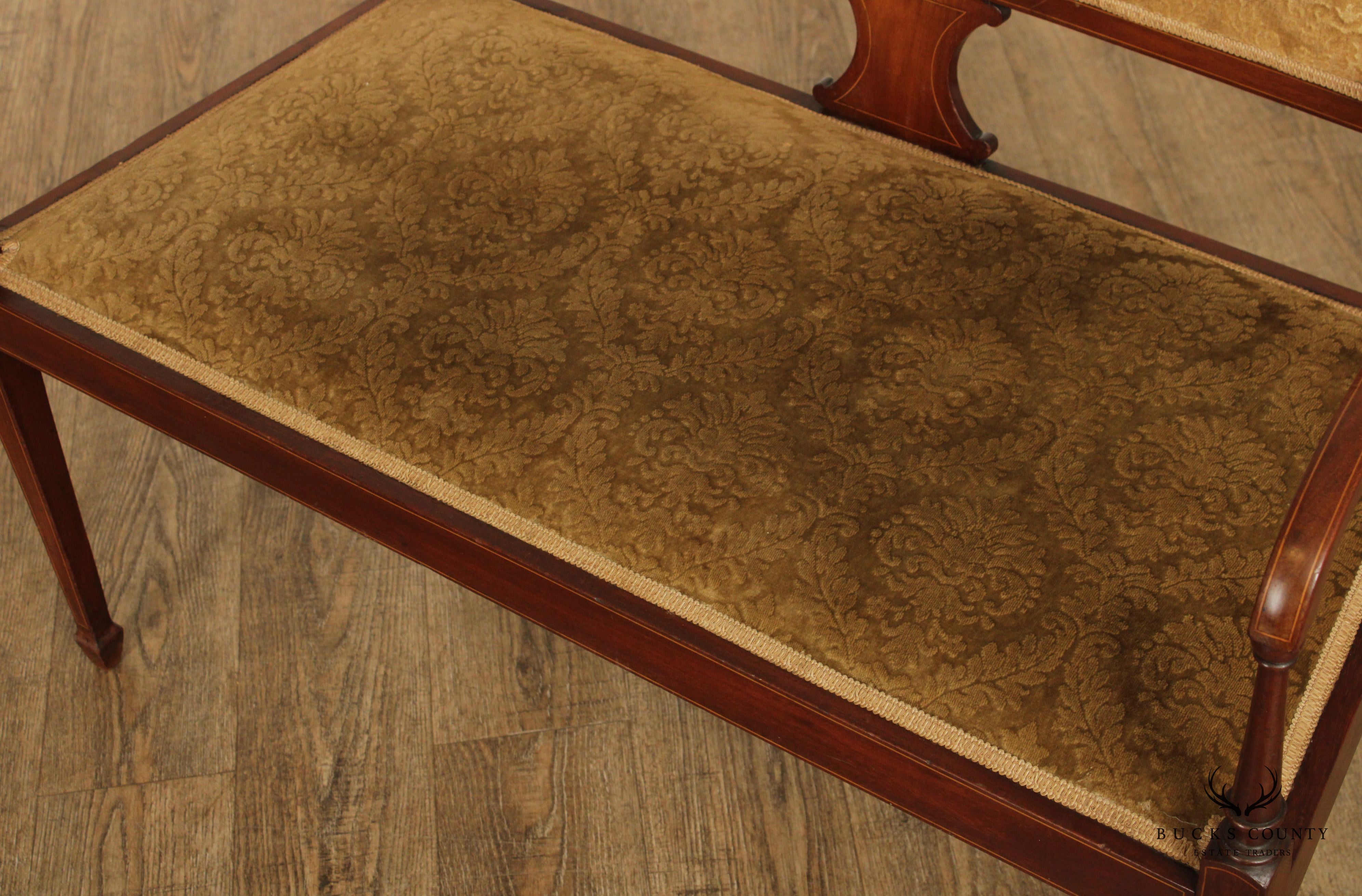 Antique Edwardian Sheraton Revival Inlaid Settee