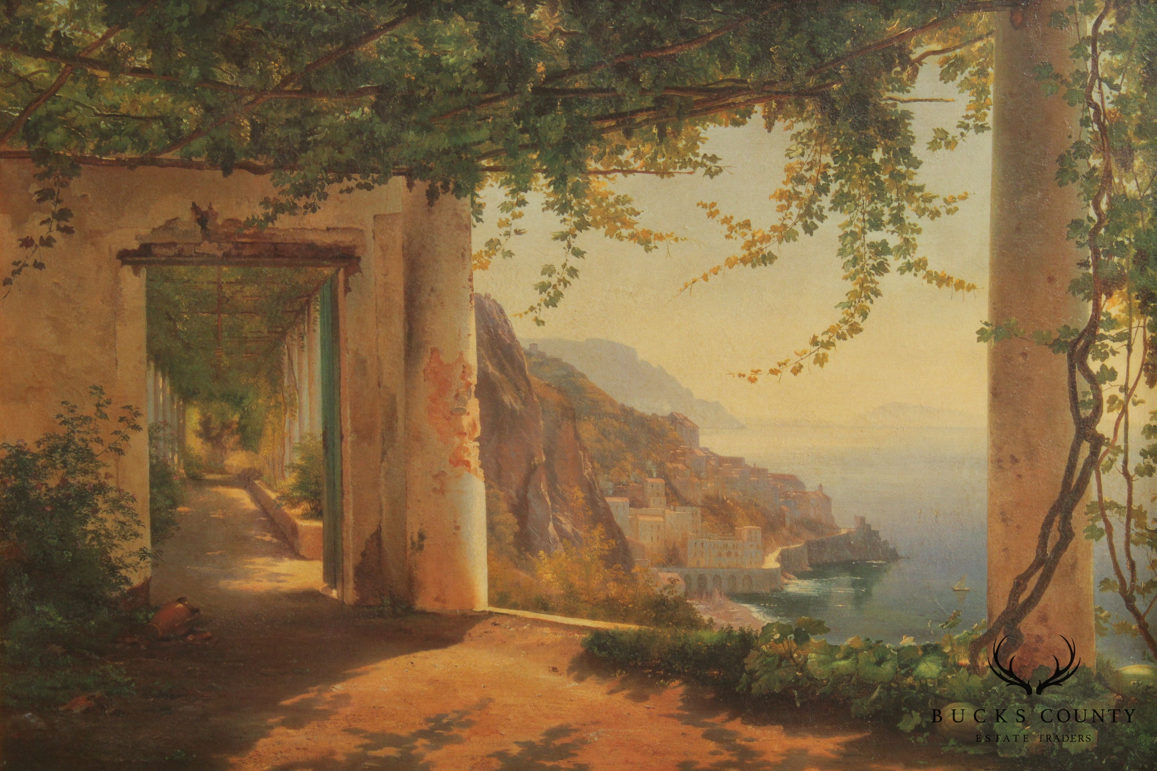 Italian Amalfi Coast Framed Painting after Carl Frederc Aagaard
