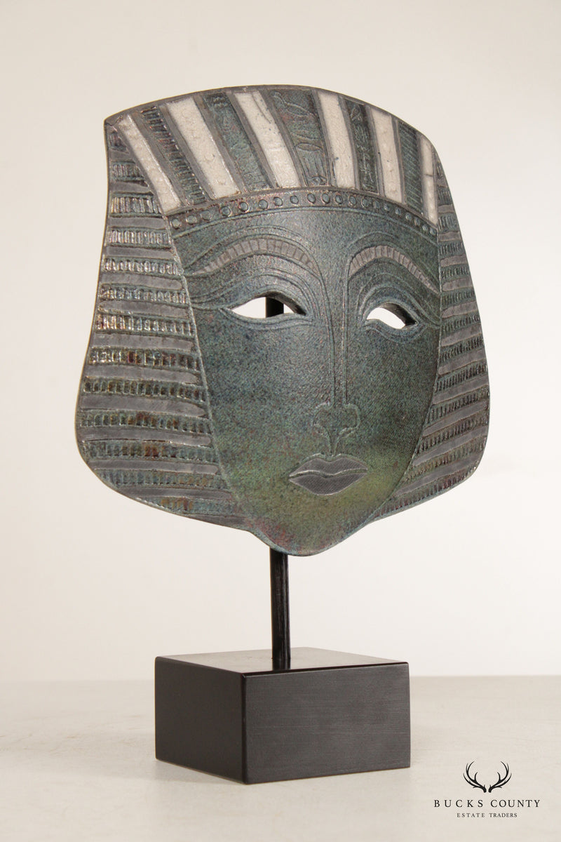 Jacinthe Bruneau Pair Tribal Mask Raku Ceramic Sculptures
