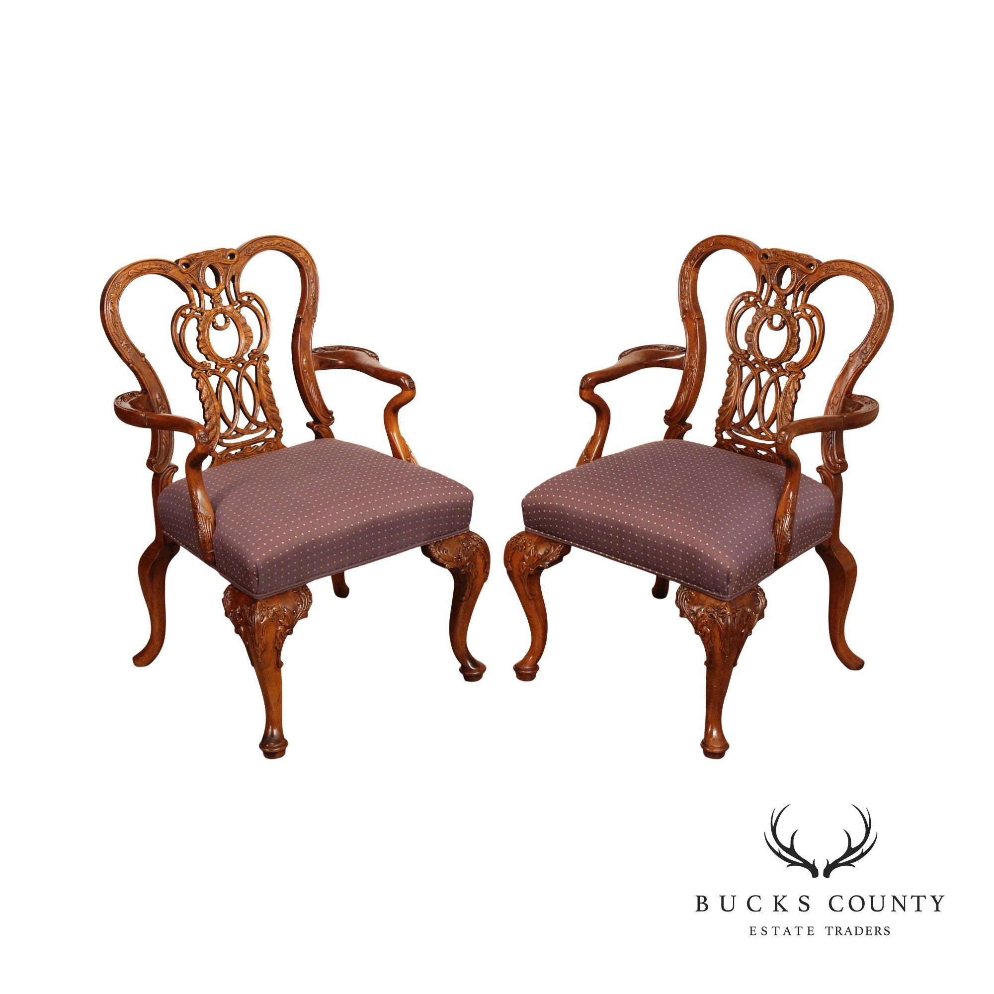 PAIR OF CENTURY FURNITURE GEORGIAN STYLE CARVED MAHOGANY ARMCHAIRS
