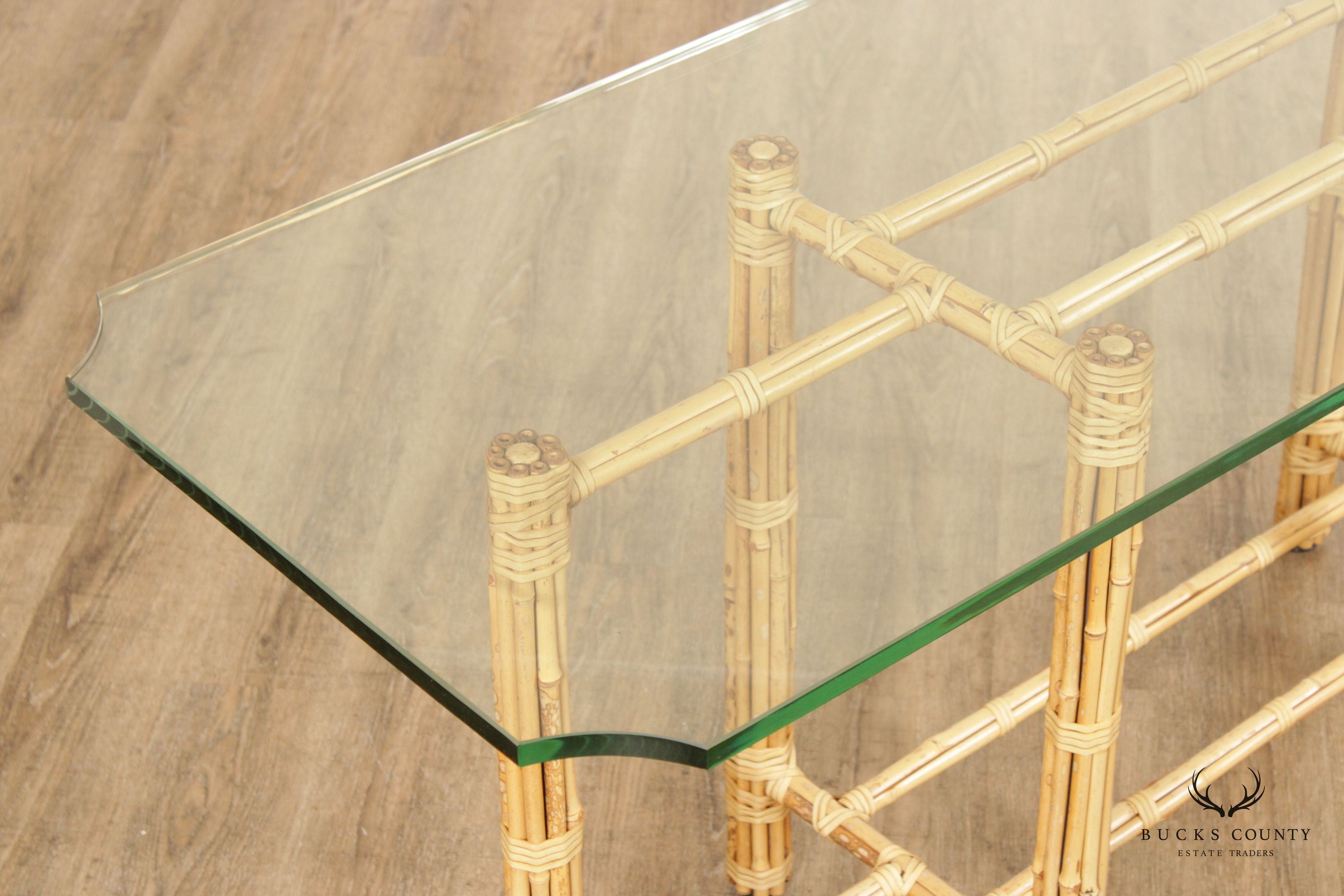 BakerJohn McGuire Bamboo And Glass Top Console Table