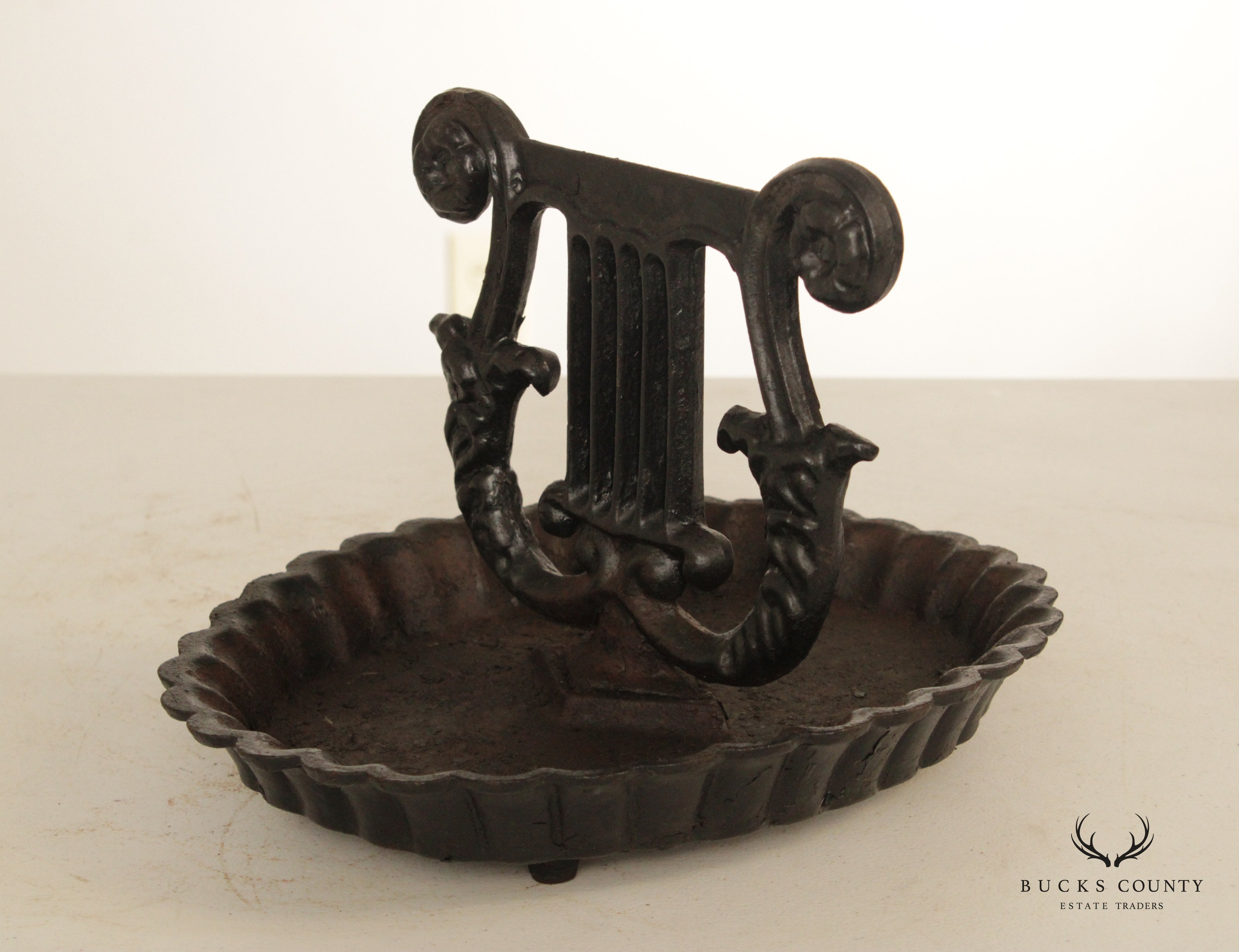 Antique Painted Cast Iron Lyre Form Boot Scraper