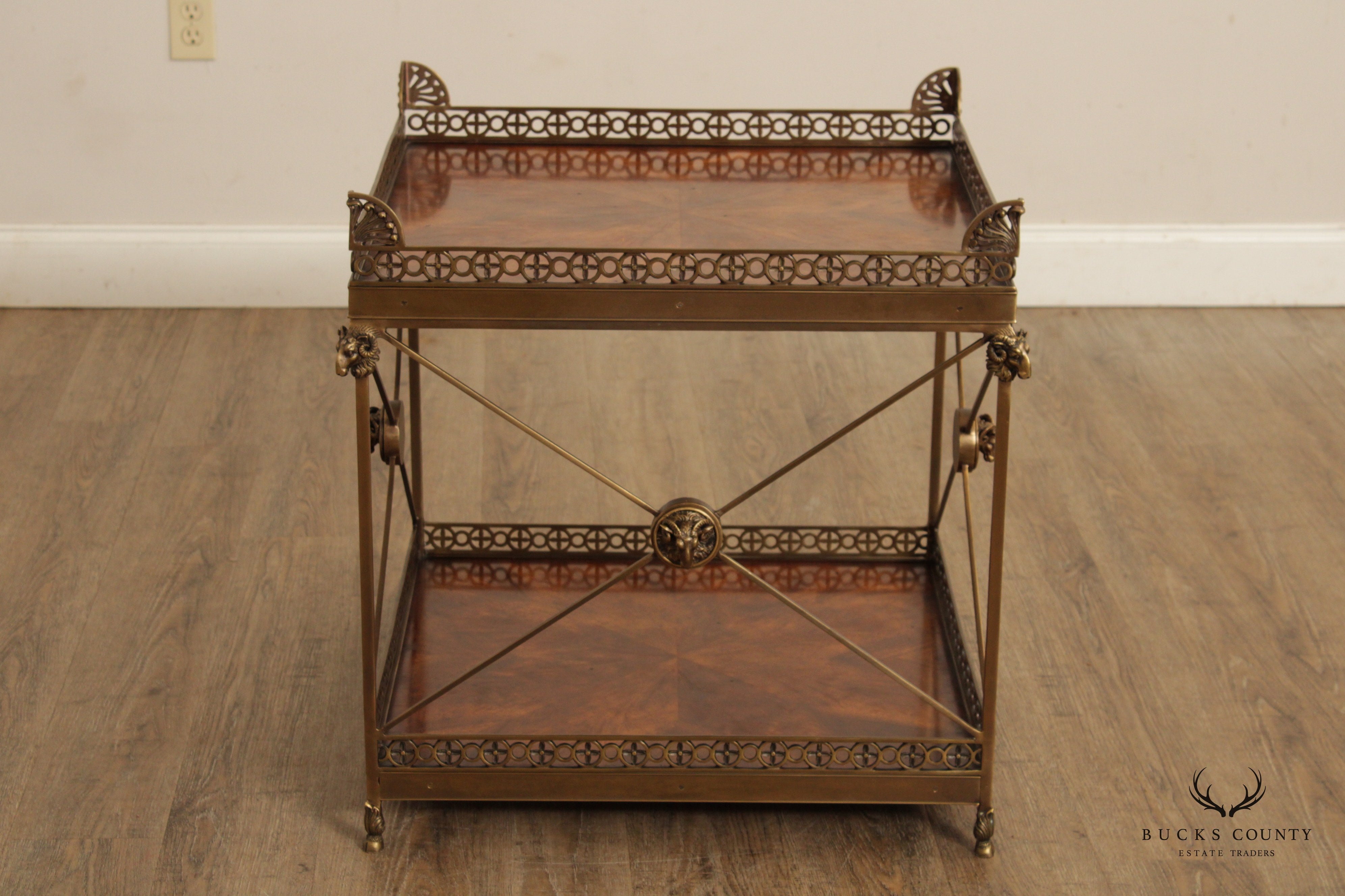 THEODORE ALEXANDER 'ALTHORP' REGENCY STYLE MAHOGANY AND BRASS TWO TIER SIDE TABLE
