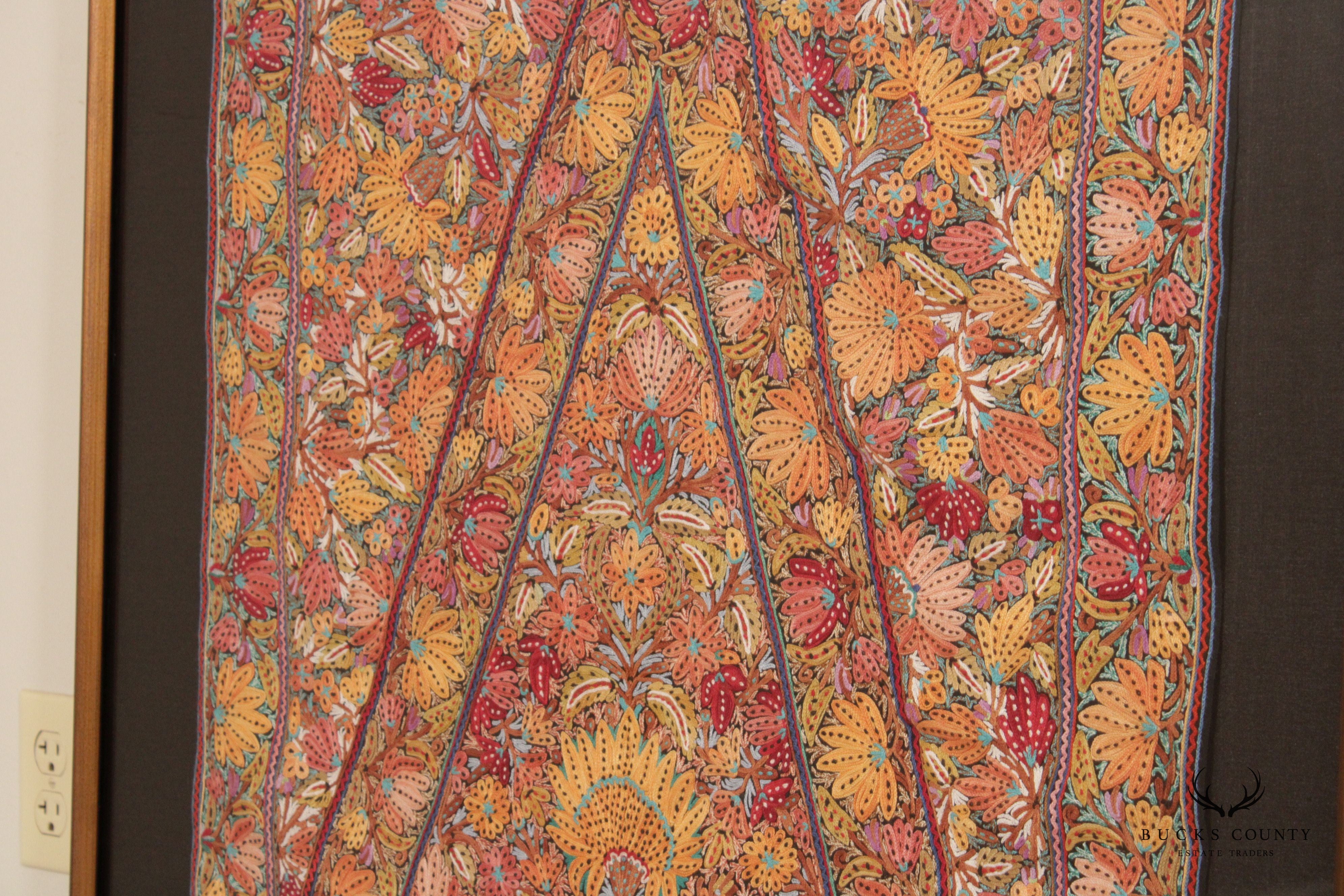 Kashmiri Style Hand Embroidered Crewel Framed Textile