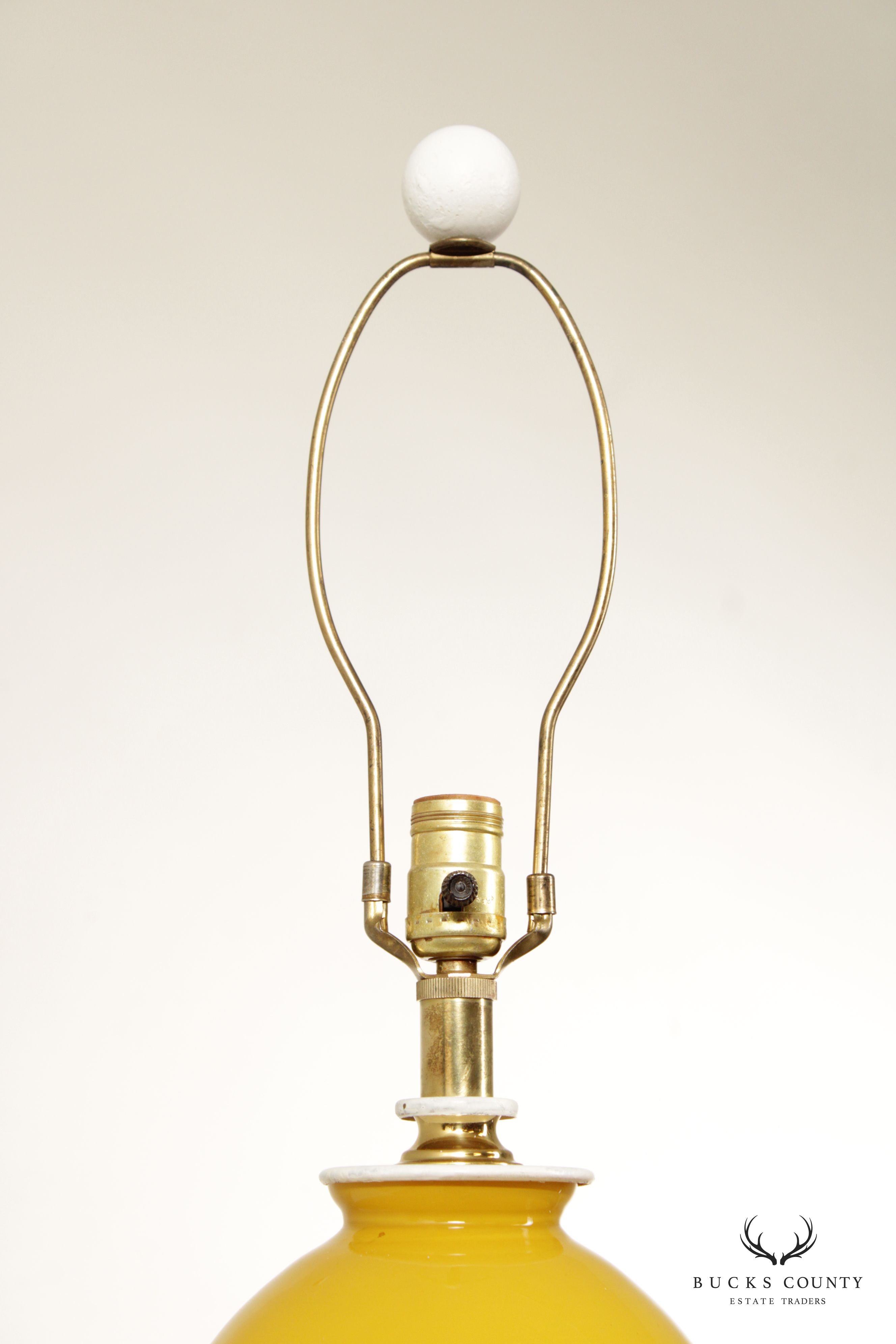 Mid Century Yellow Glass Ginger Jar Table Lamp