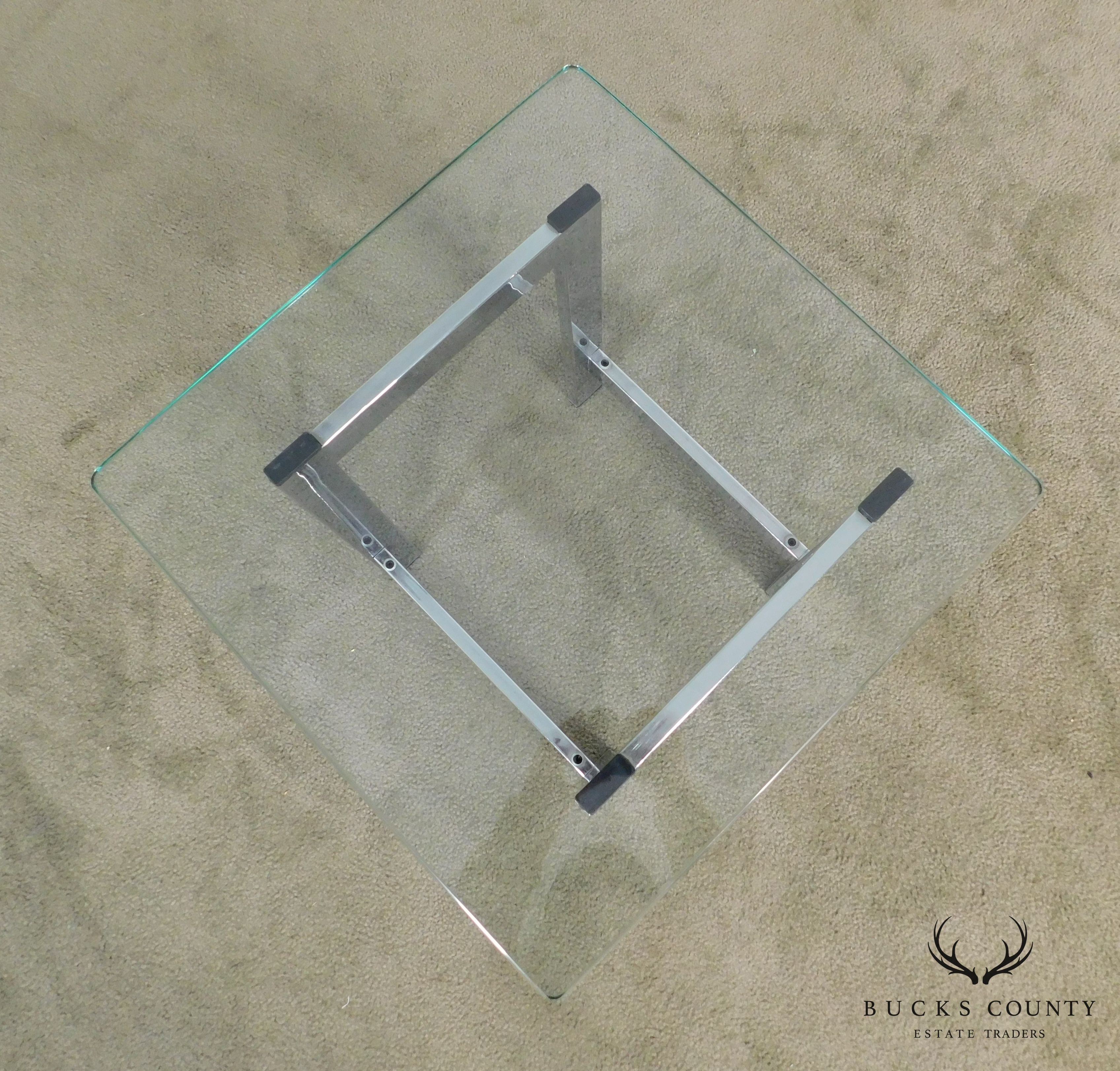 Mid-Century Modern Pair Chrome and Glass Side Tables