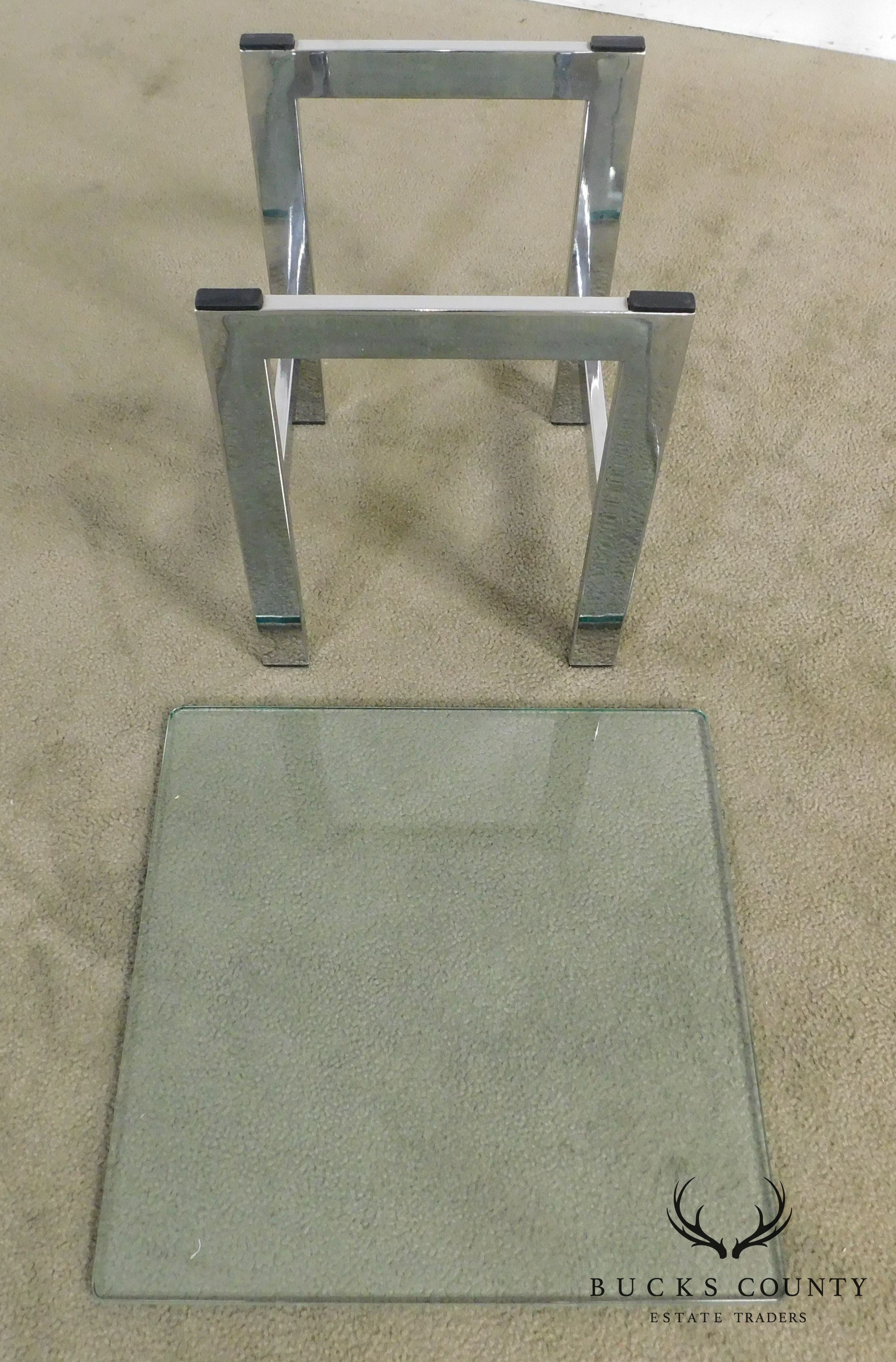 Mid-Century Modern Pair Chrome and Glass Side Tables