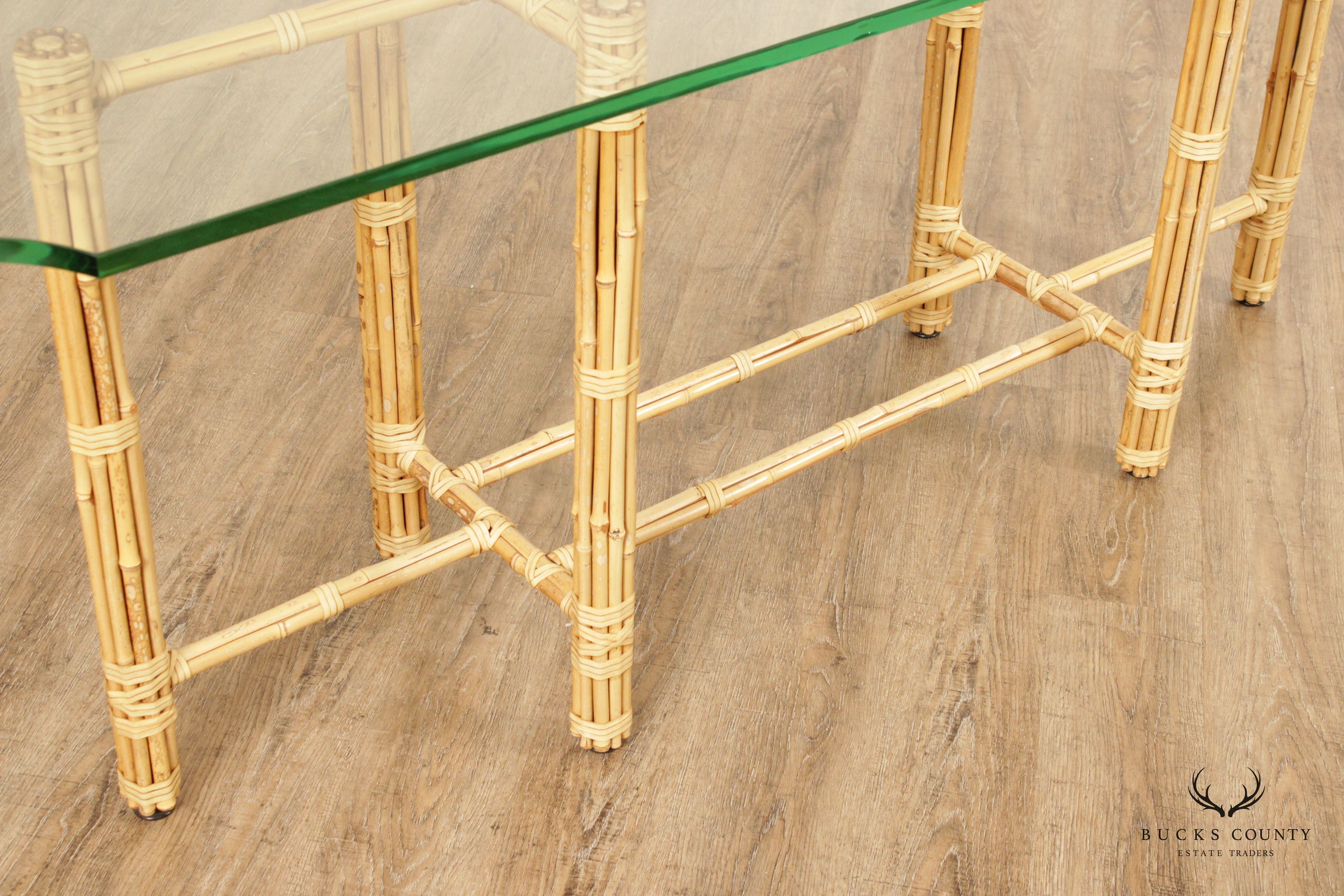 BakerJohn McGuire Bamboo And Glass Top Console Table