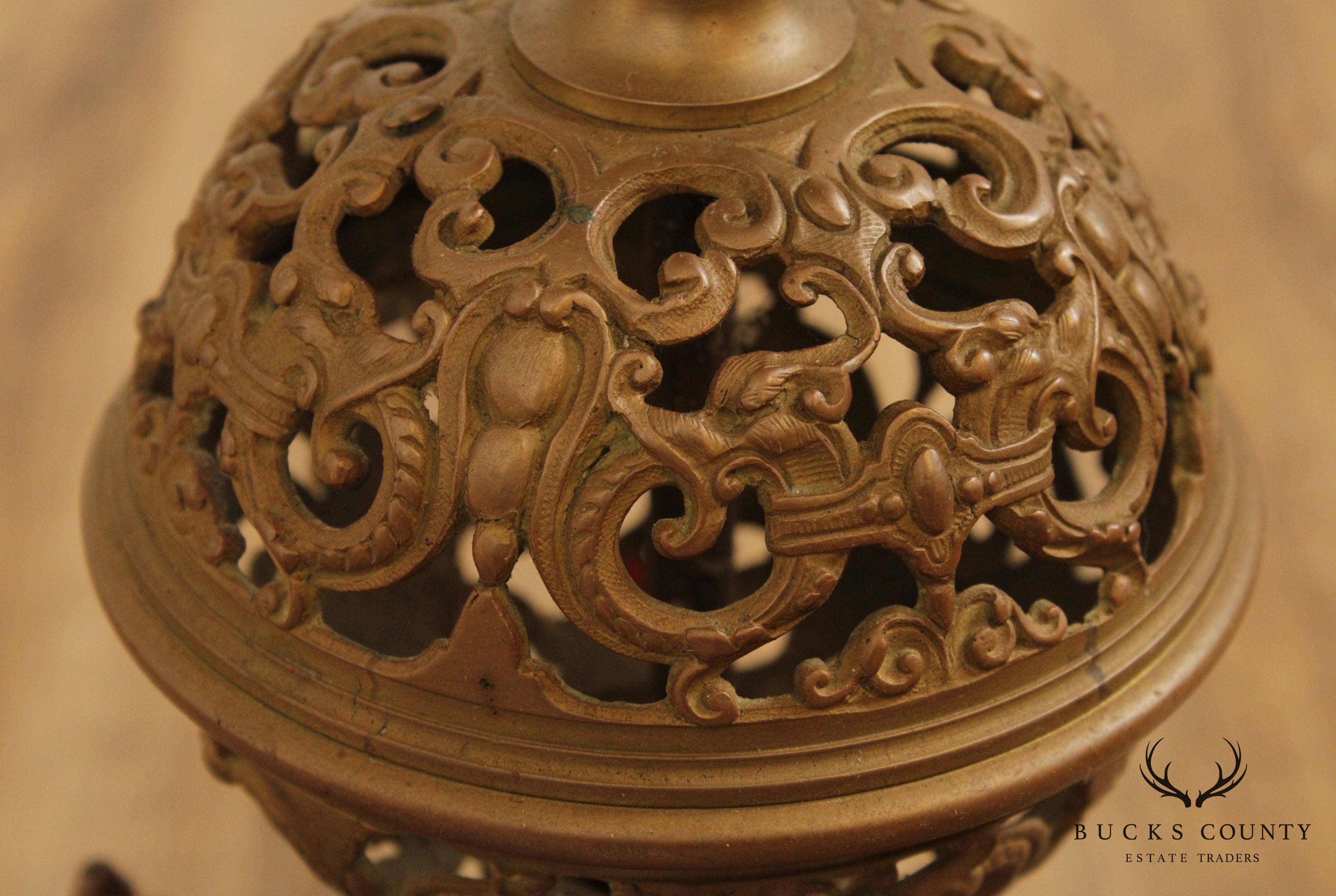 Renaissance Revival Quality Vintage Pair Brass Andirons