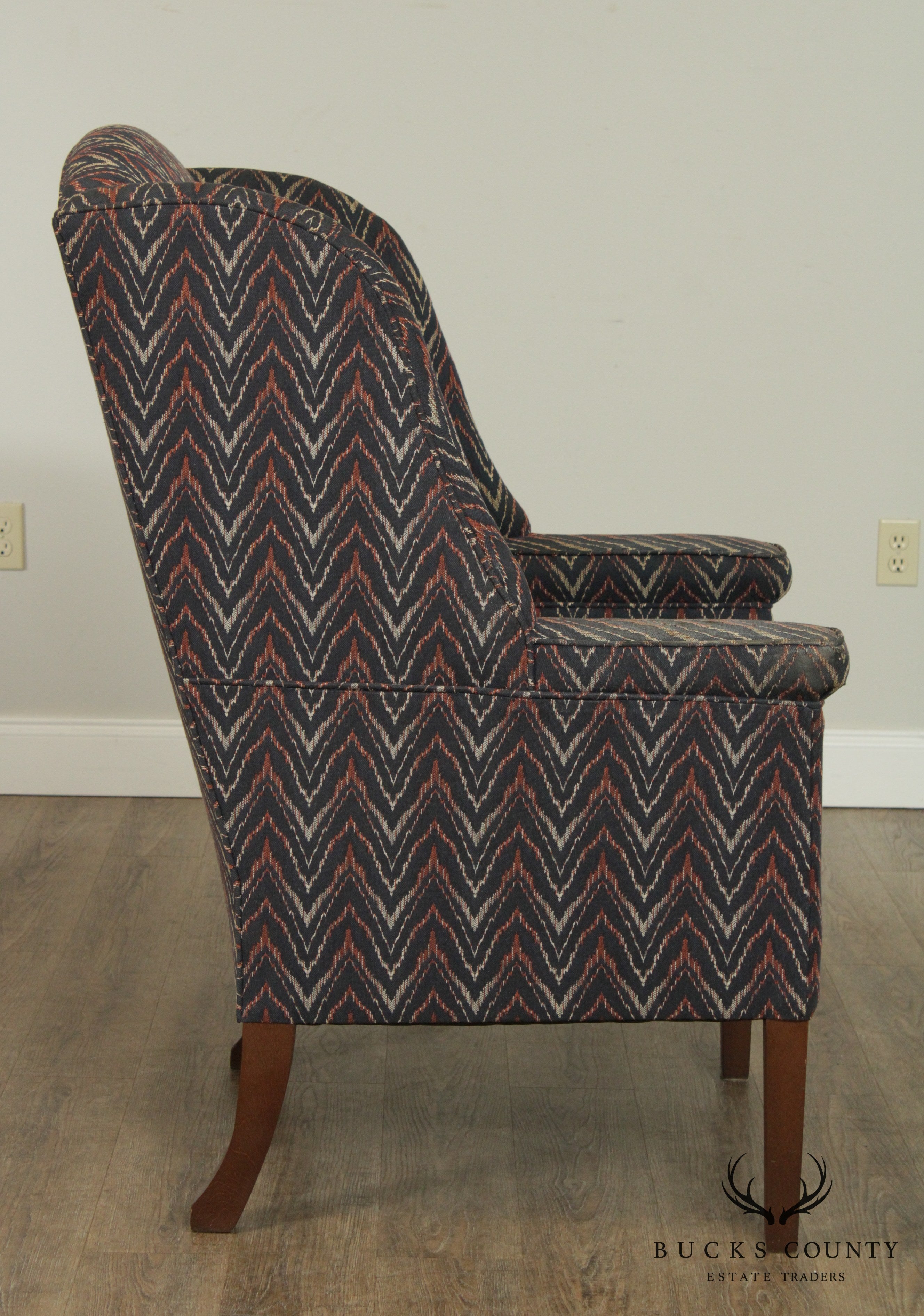 George III Style Custom Flame Stitch Upholstered Wing Chair