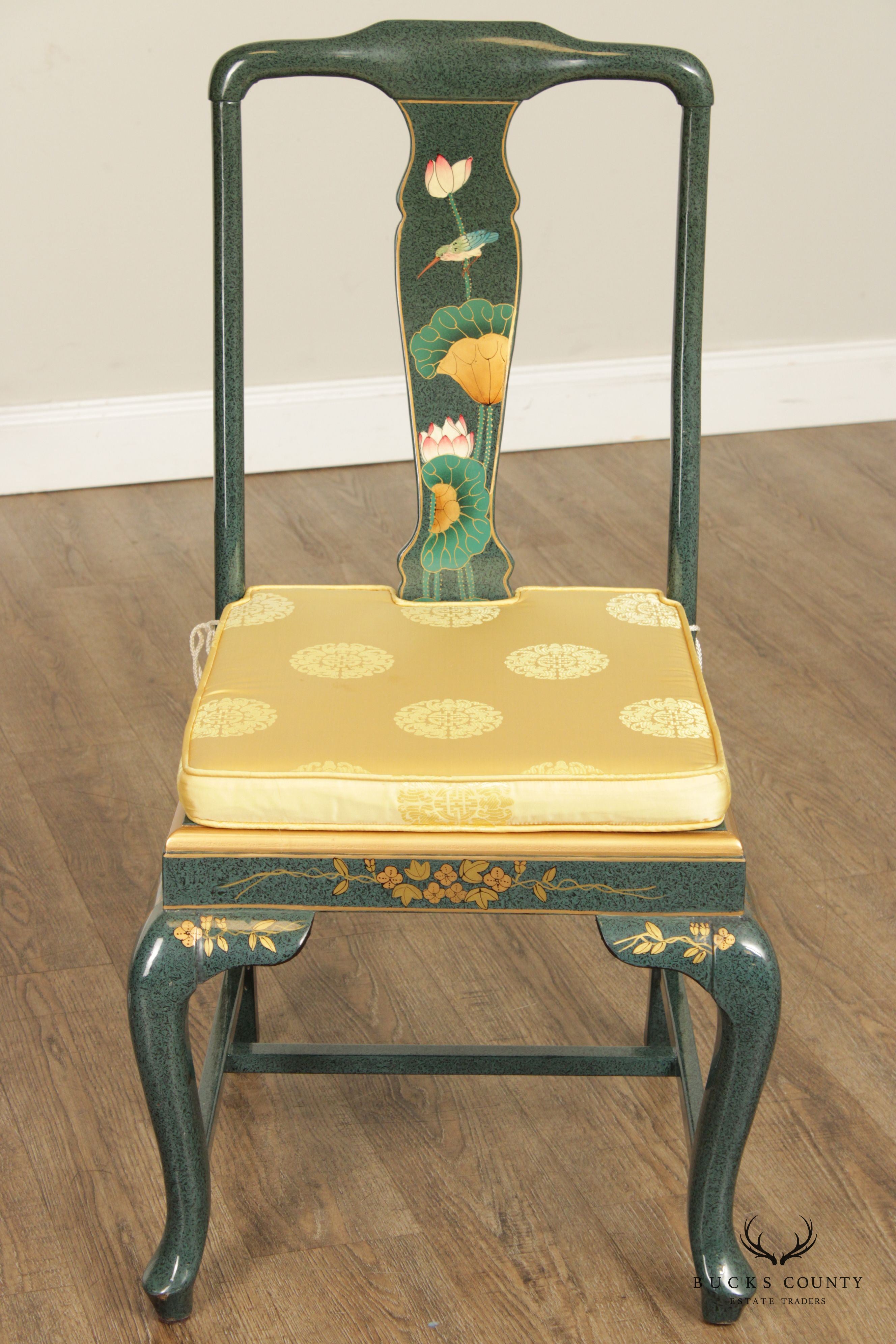 Asian Green Chinoiserie Lacquered Side Chair