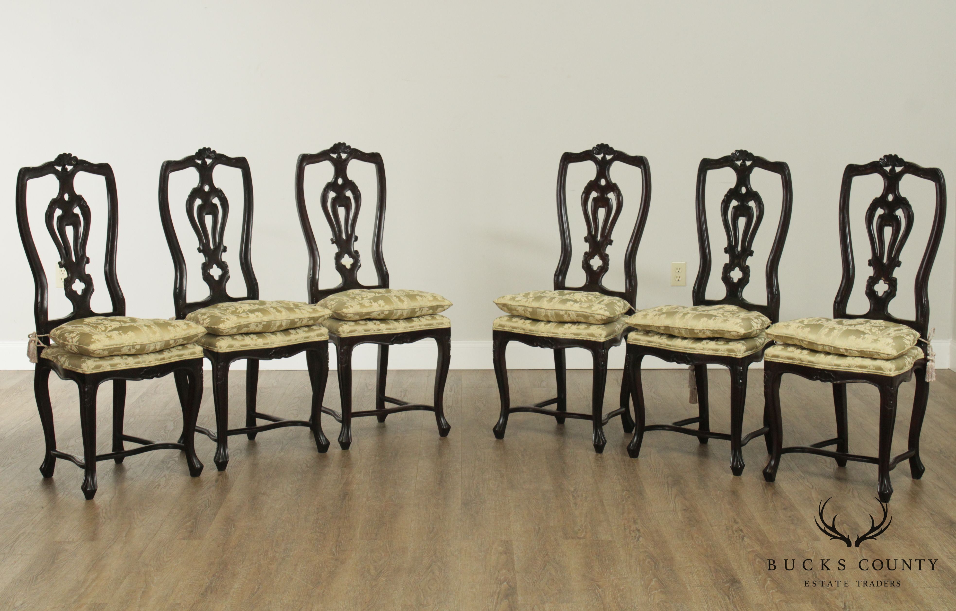 Vintage Custom Quality Set 6 Carved Provincial Style Dining Chairs