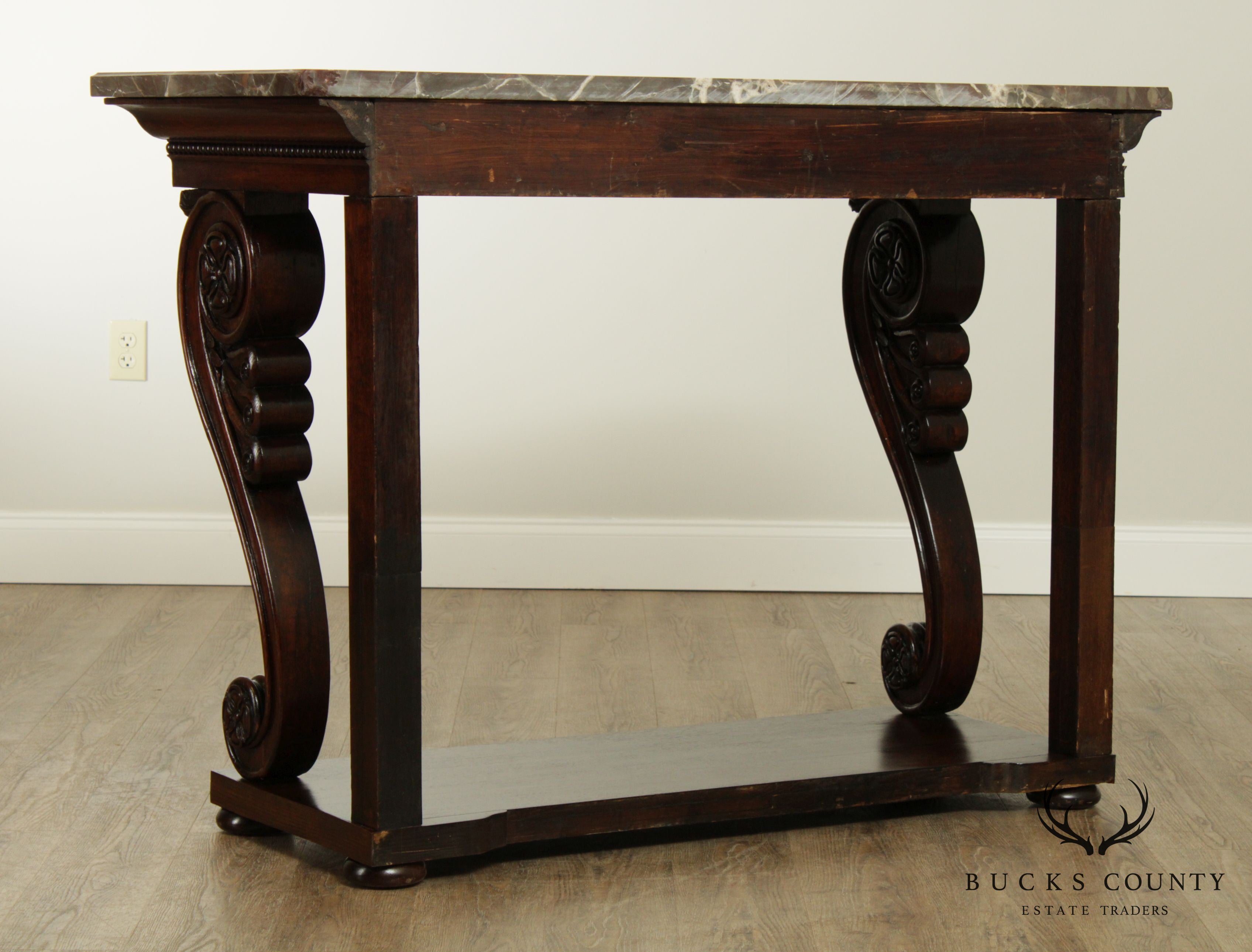 Antique French Empire Mahogany Marble Top Console Table