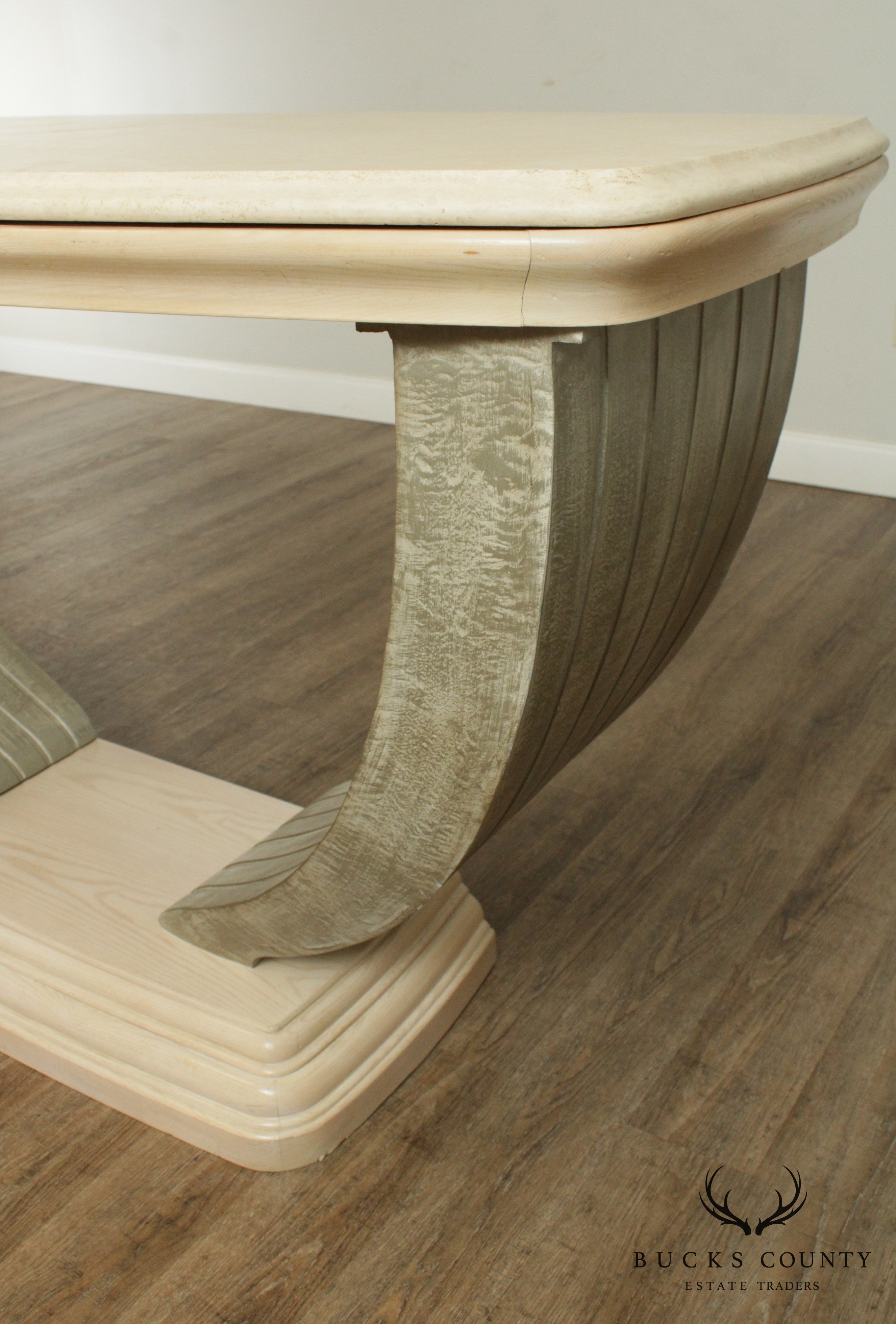 Large Postmodern Travertine Top Console Table