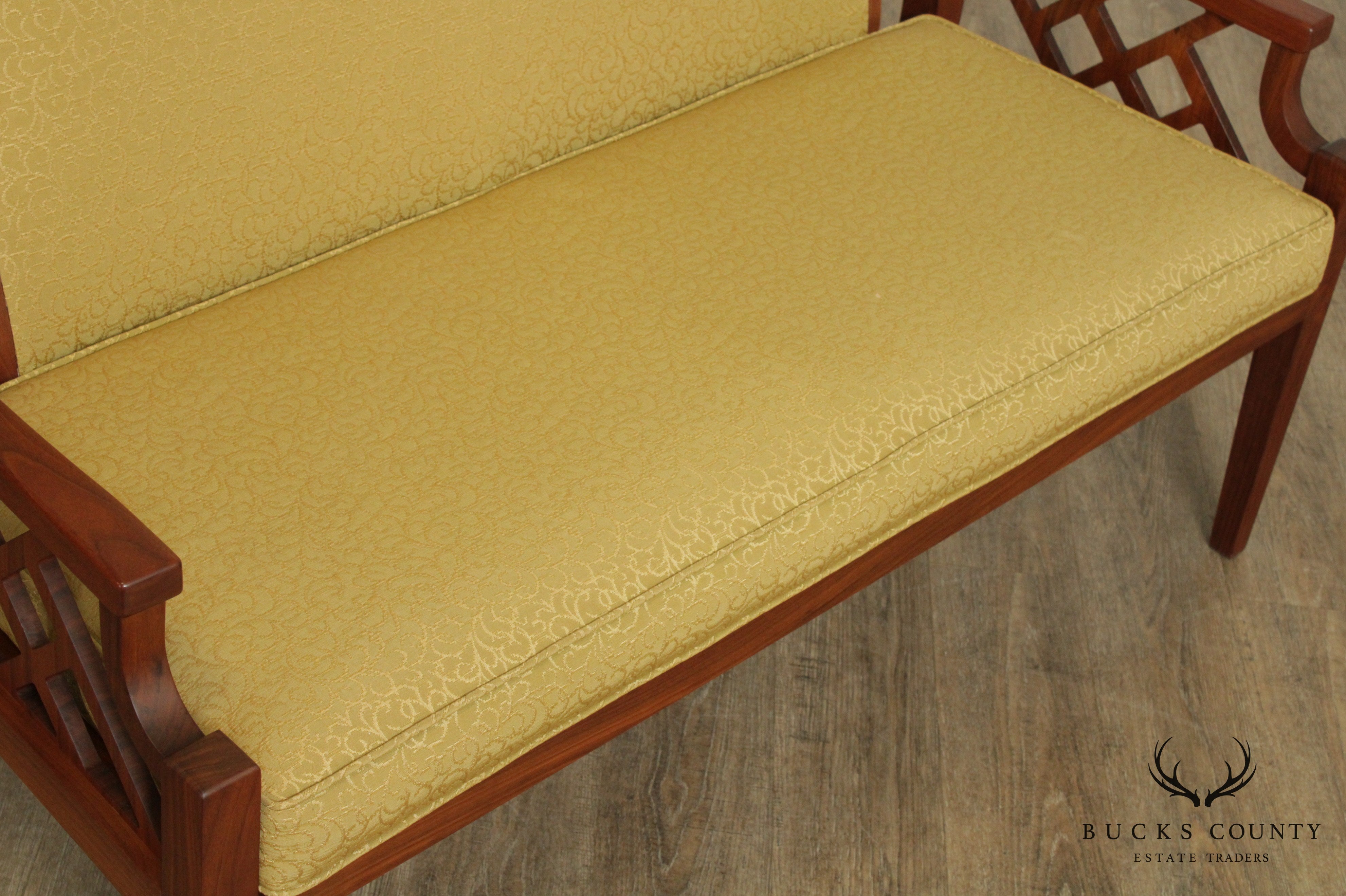 Mid Century Modern Custom Quality Pair Walnut Settees