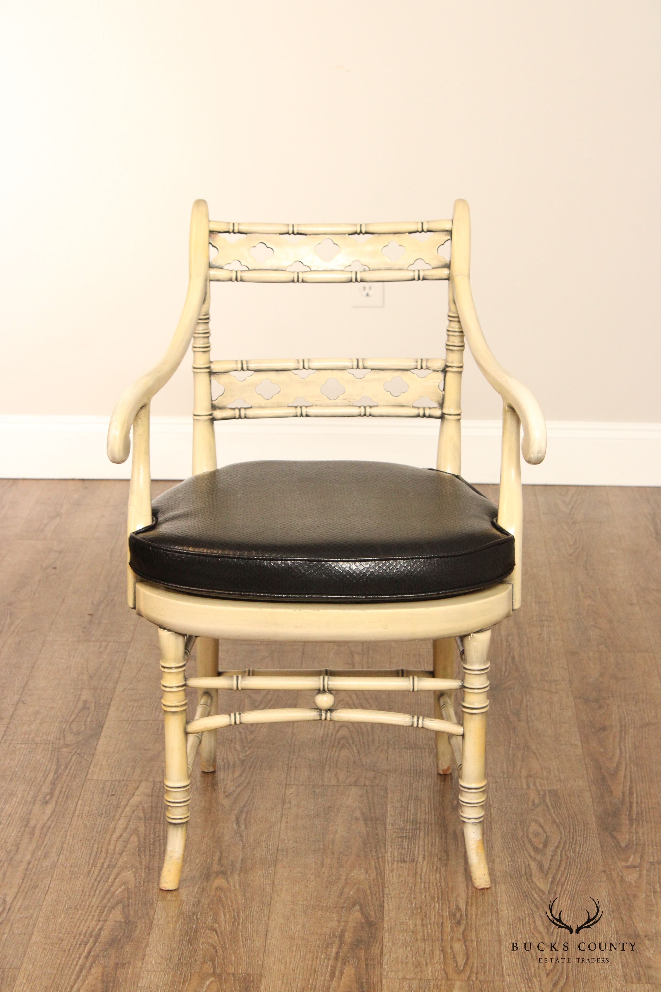 Faux Bamboo Frame Vintage Pair Of Painted Armchairs