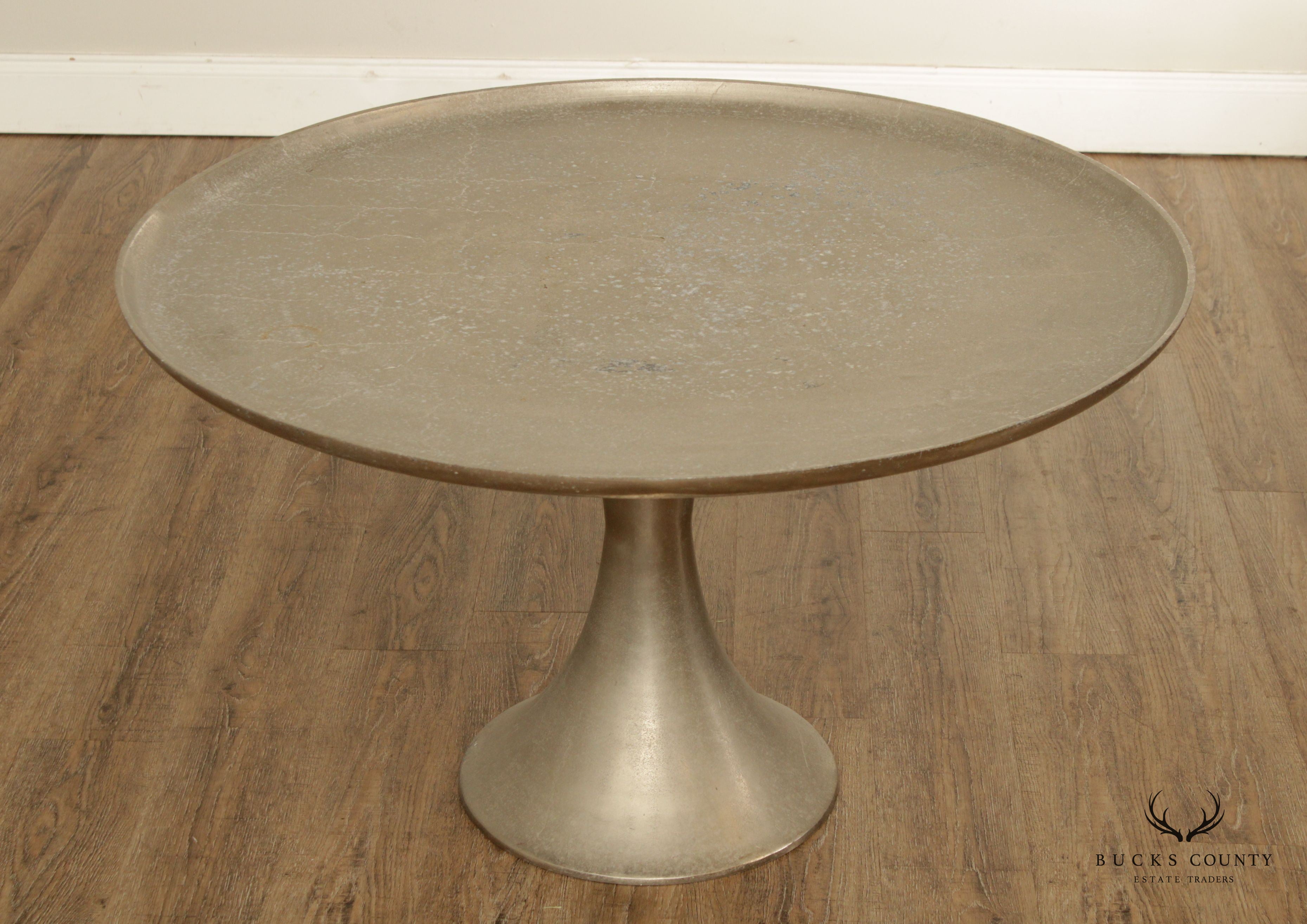 Vintage Modern Cast Aluminum Round 40 Inch Pedestal Cocktail Table