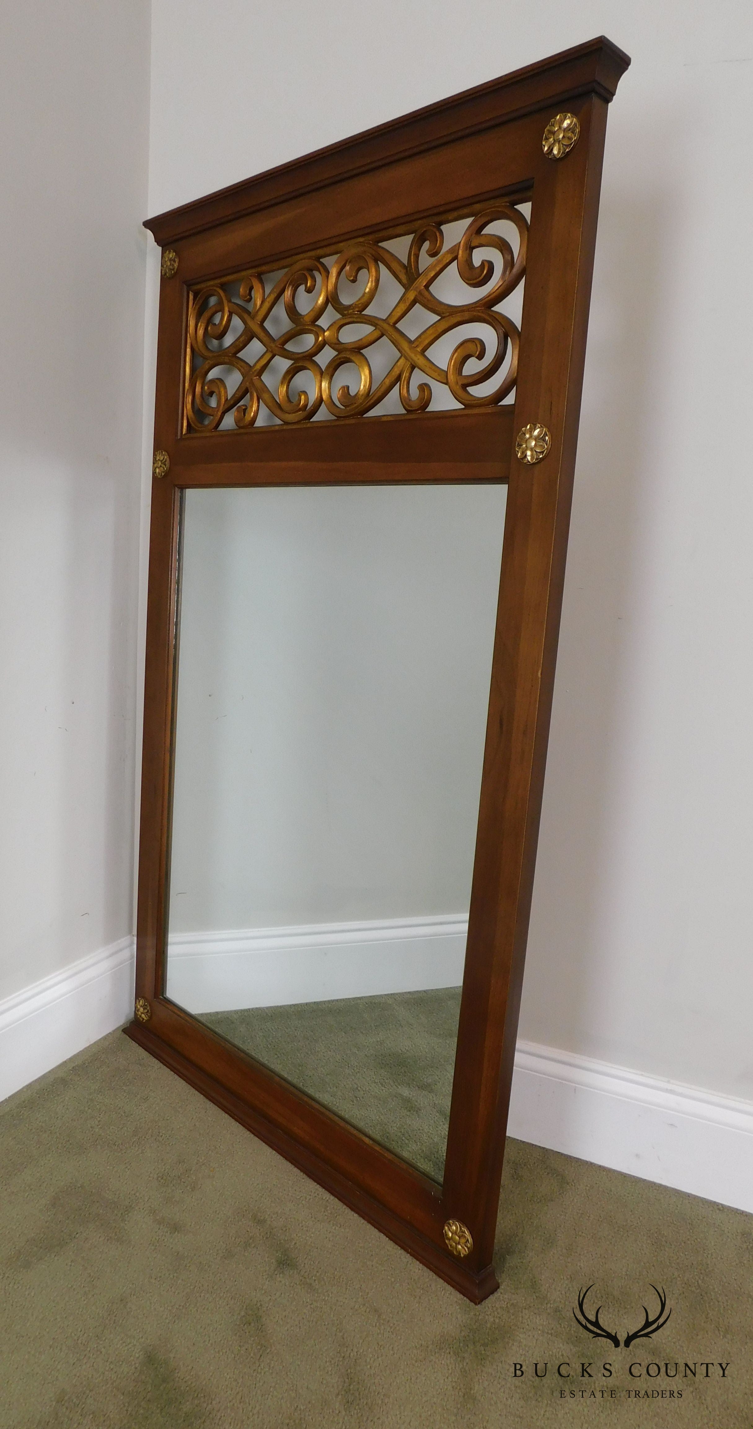 Regency Style Partial Gilt Reticulated Panel Trumeau Mirror by Union National