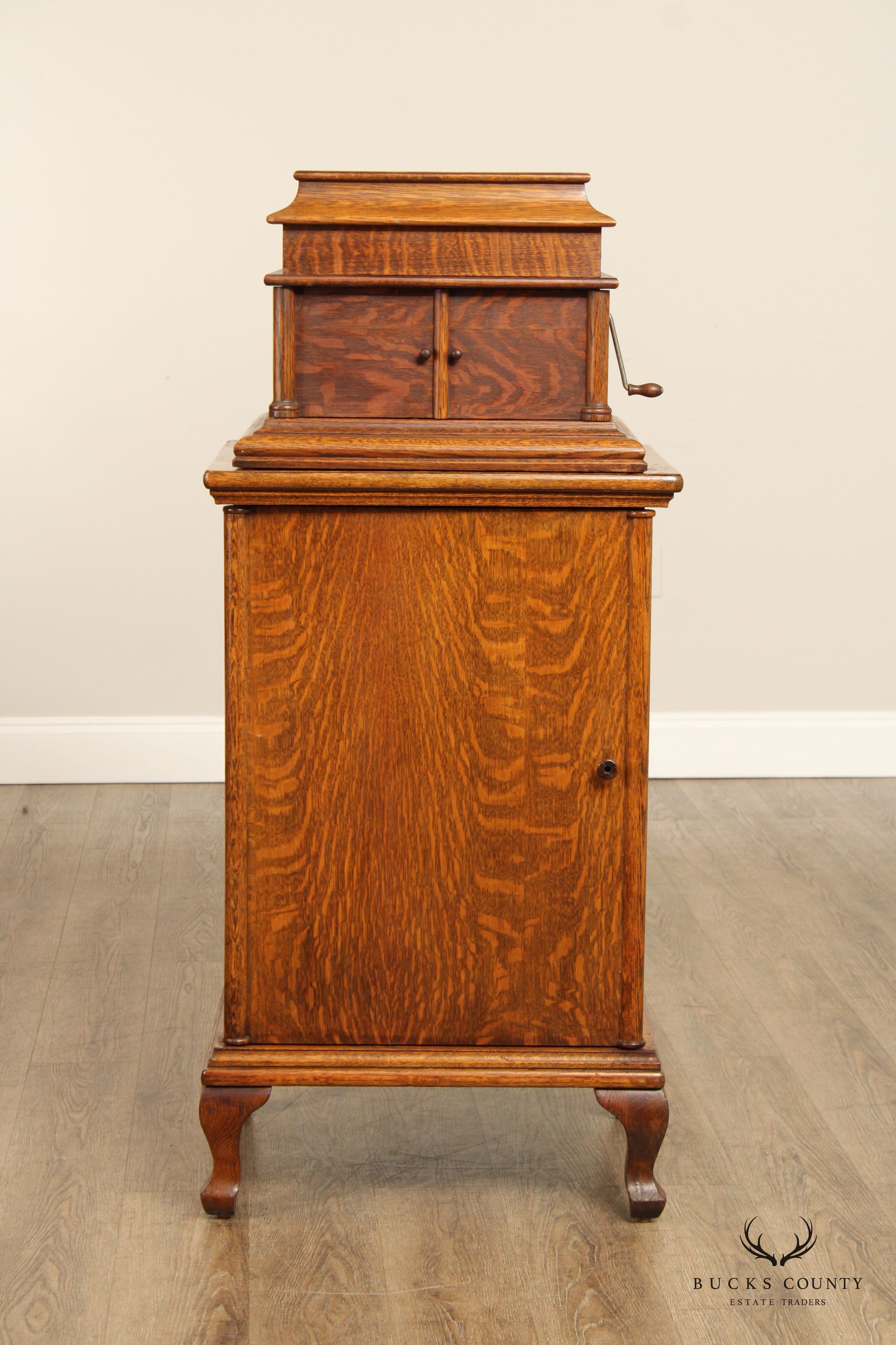 Columbia Grafonola Antique Oak Case Floor Phonograph Record Player