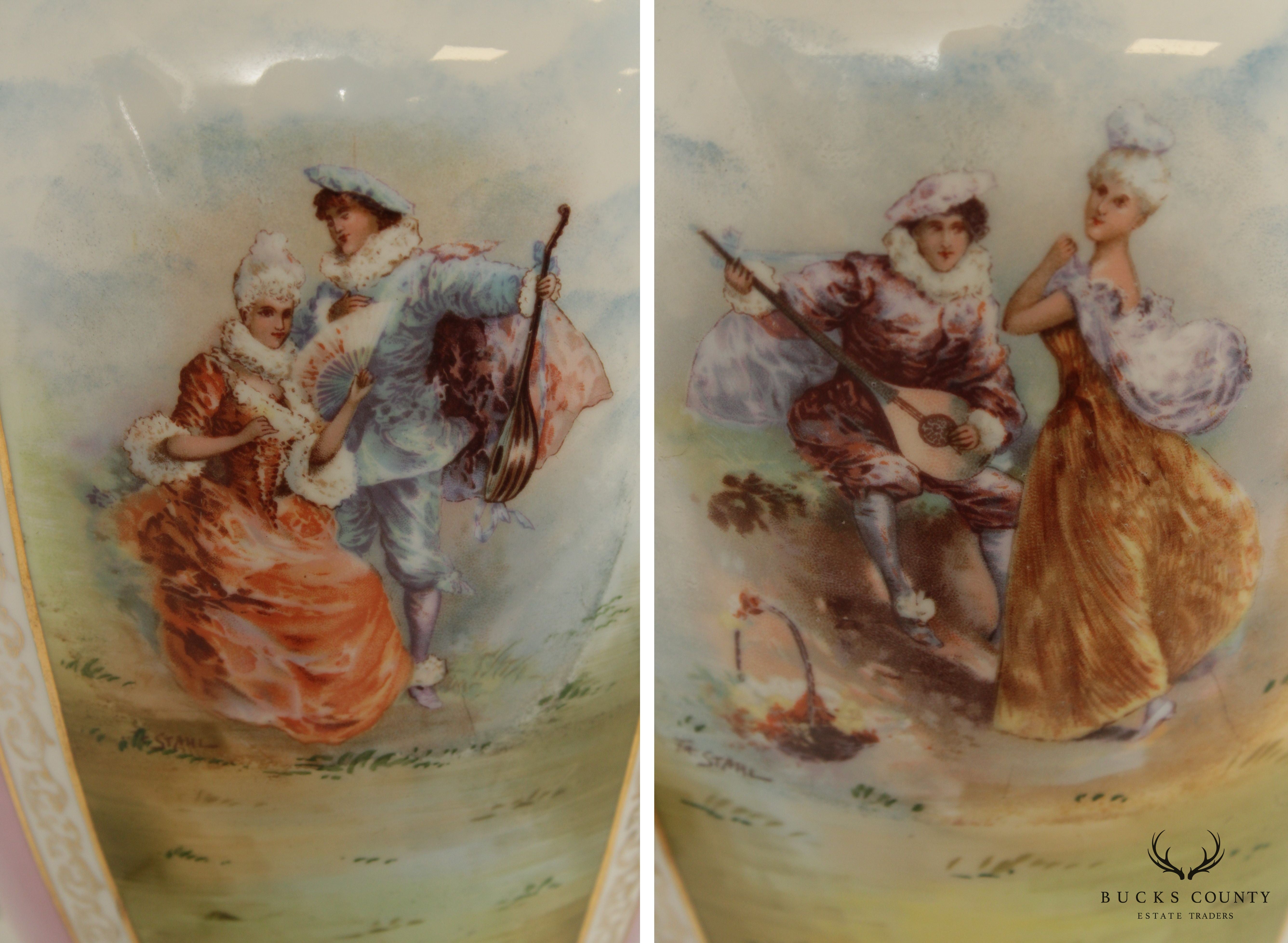 Louis XVI Style Hand Painted Porcelain Urn Form Pair Table Lamps